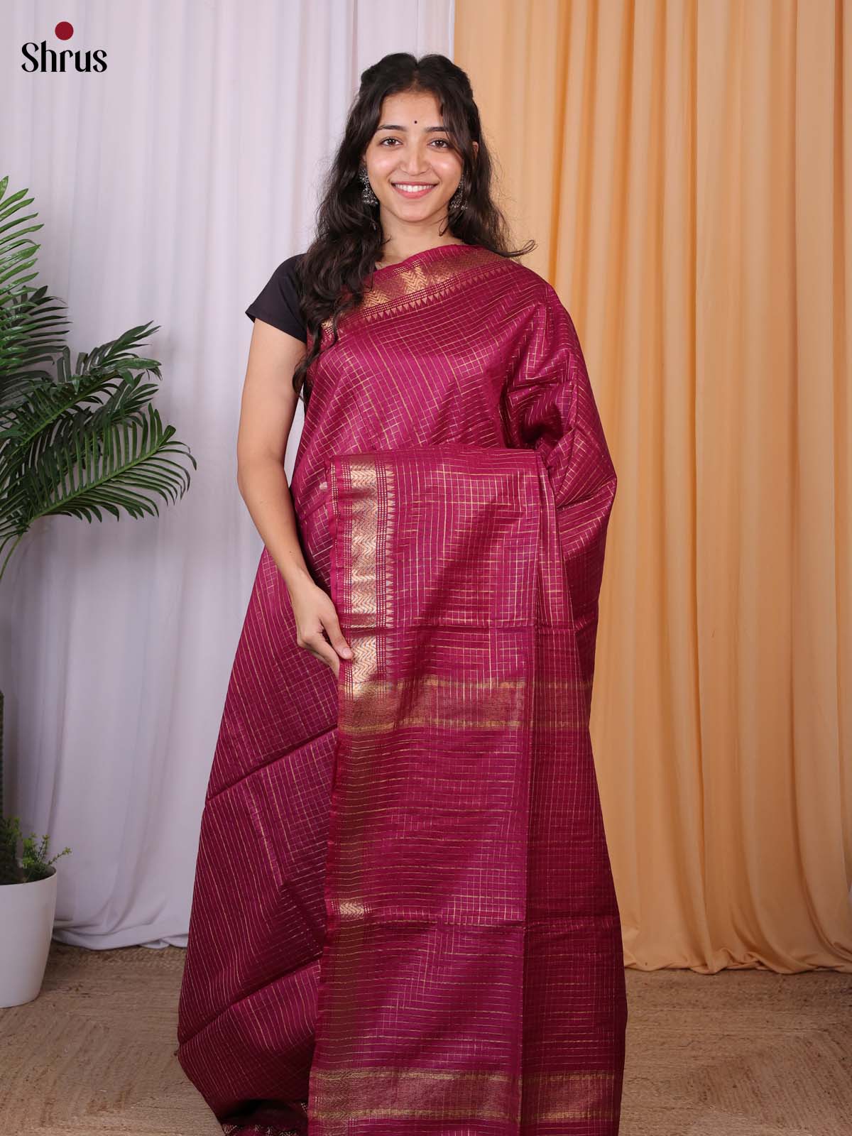 Maroon - Semi Tussar Saree - Shop on Shrus.com