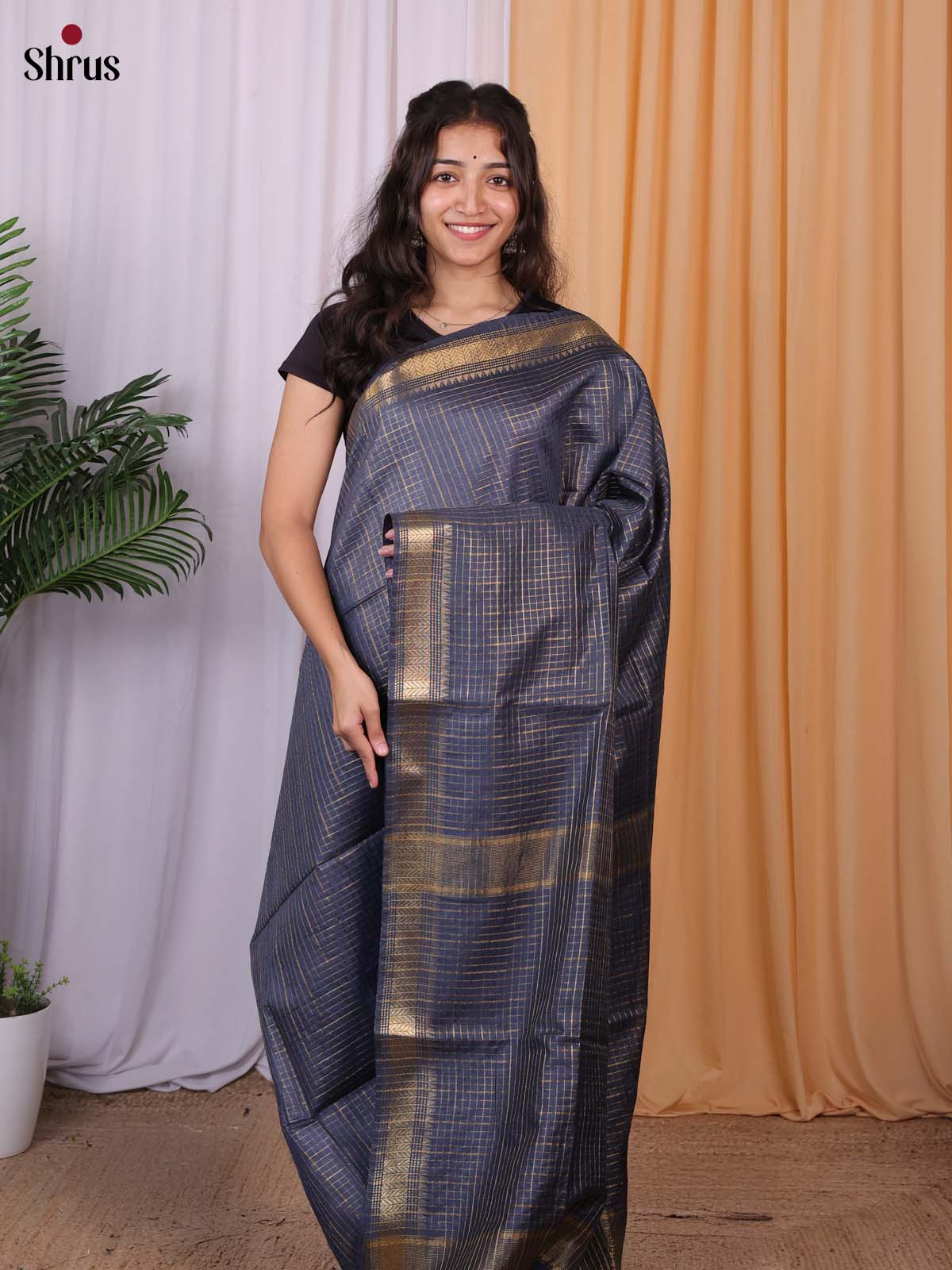 Blue - Semi Tussar Saree - Shop on Shrus.com