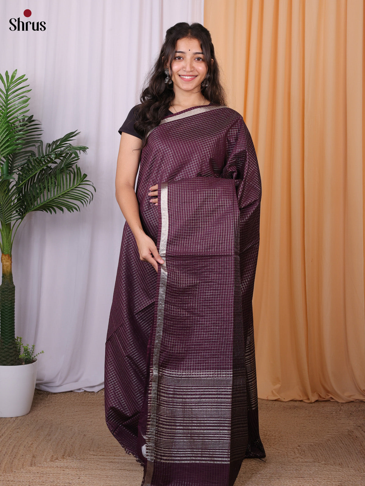 Dark Purple - Semi Tussar Saree - Shop on Shrus.com
