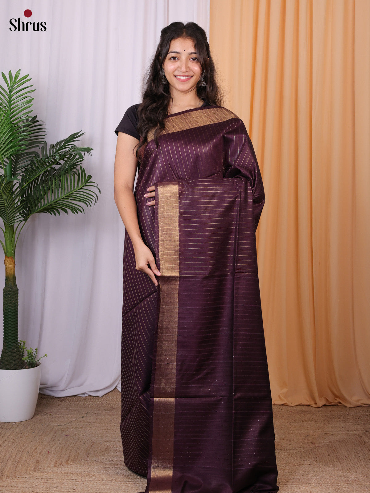 dark Purple- Semi Tussar Saree - Shop on Shrus.com