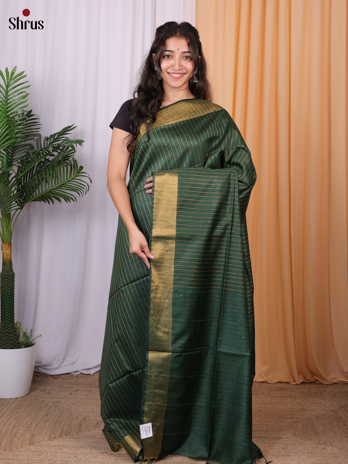 Green - Semi Tussar Saree - Shop on Shrus.com