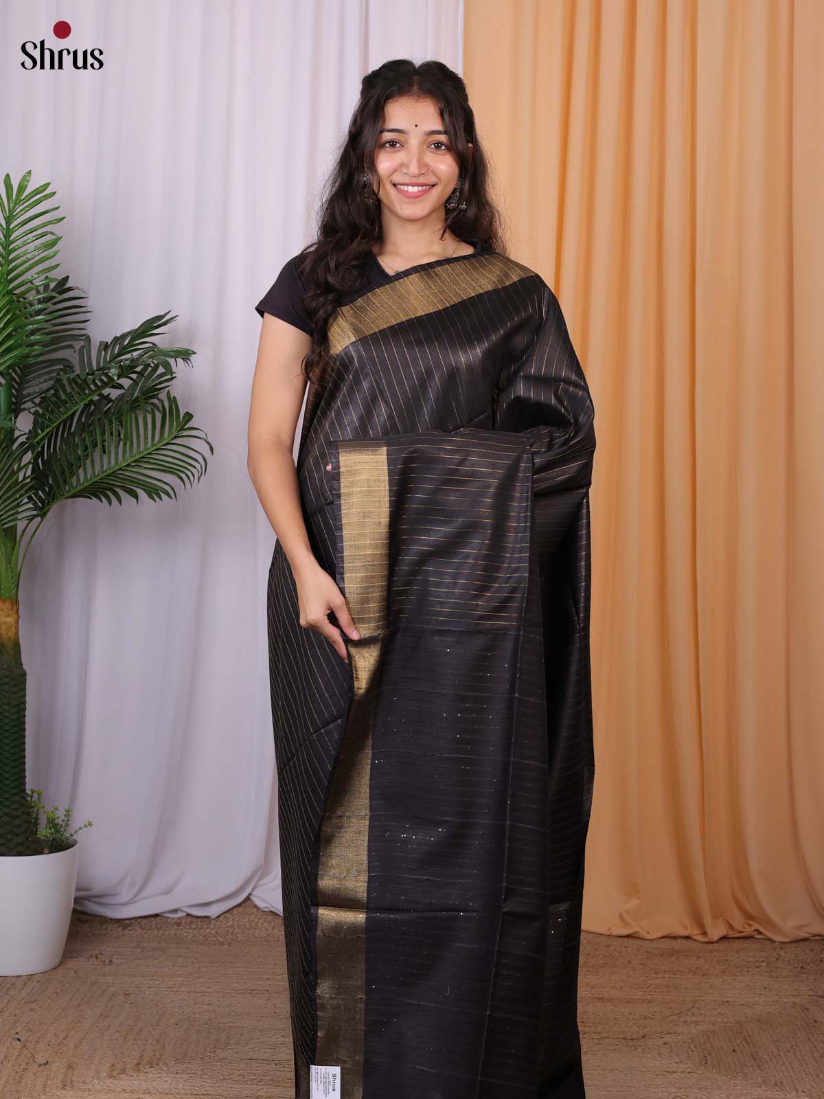 Black - Semi Tussar Saree - Shop on Shrus.com