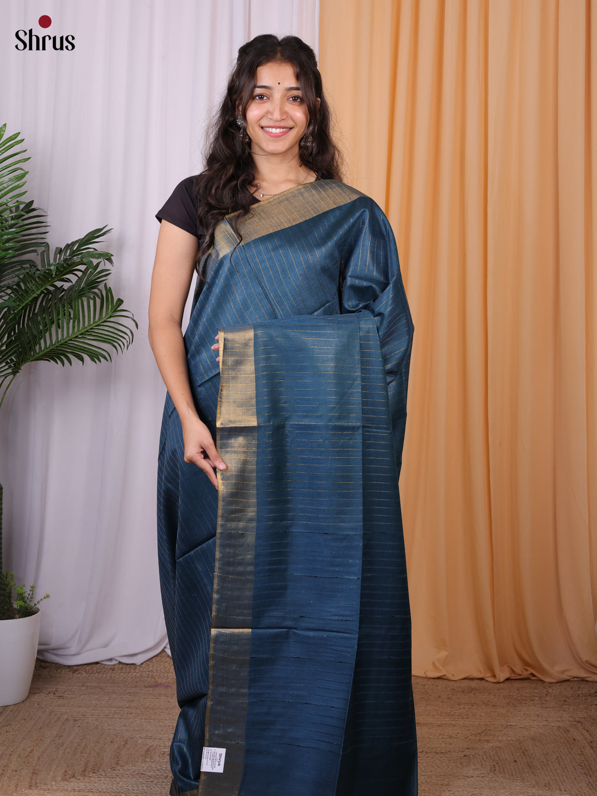 Blue- Semi Tussar Saree - Shop on Shrus.com