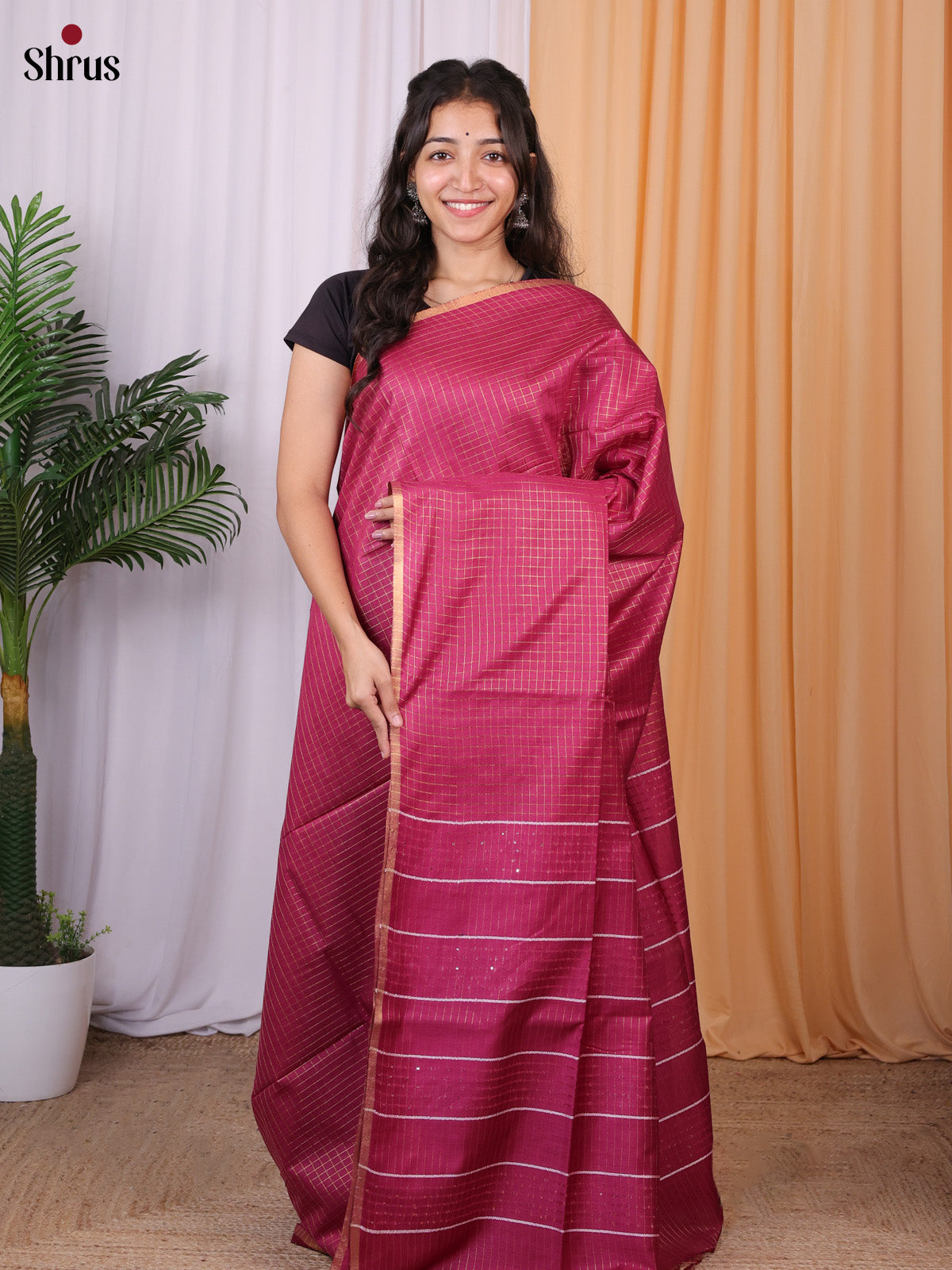 Maroon- Semi Tussar Saree - Shop on Shrus.com