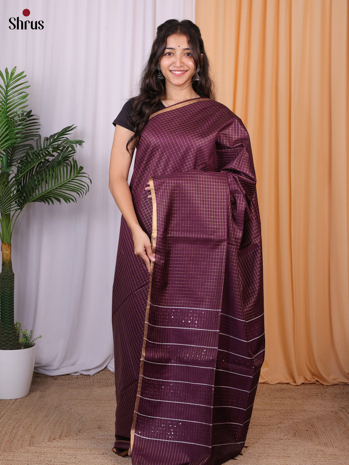 Purple - Semi Tussar Saree - Shop on Shrus.com