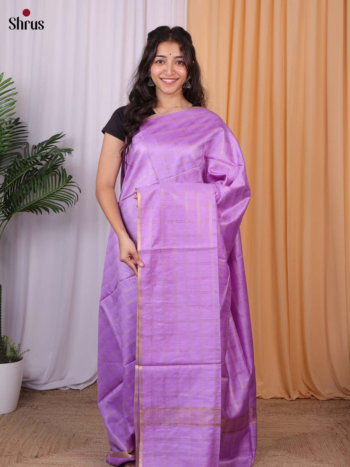 Purple - Semi Tussar Saree - Shop on Shrus.com