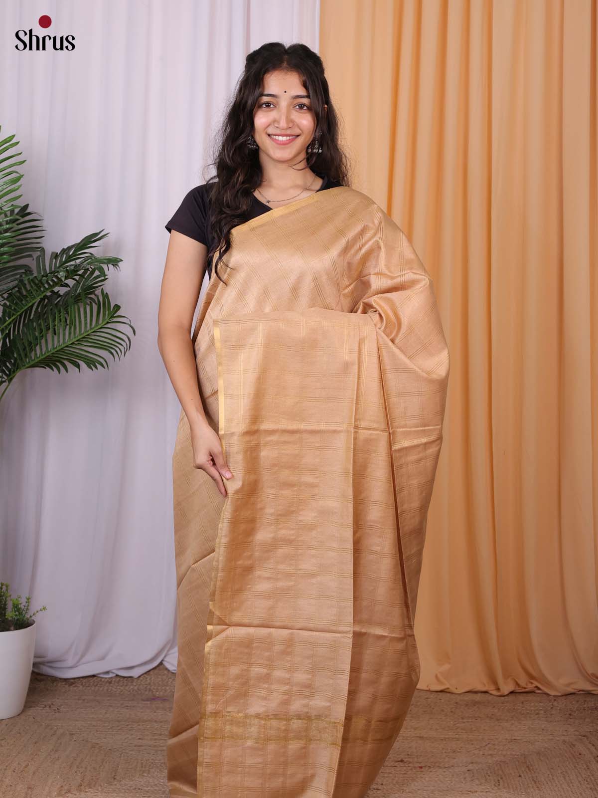 Lite Brown - Semi Tussar Saree - Shop on Shrus.com