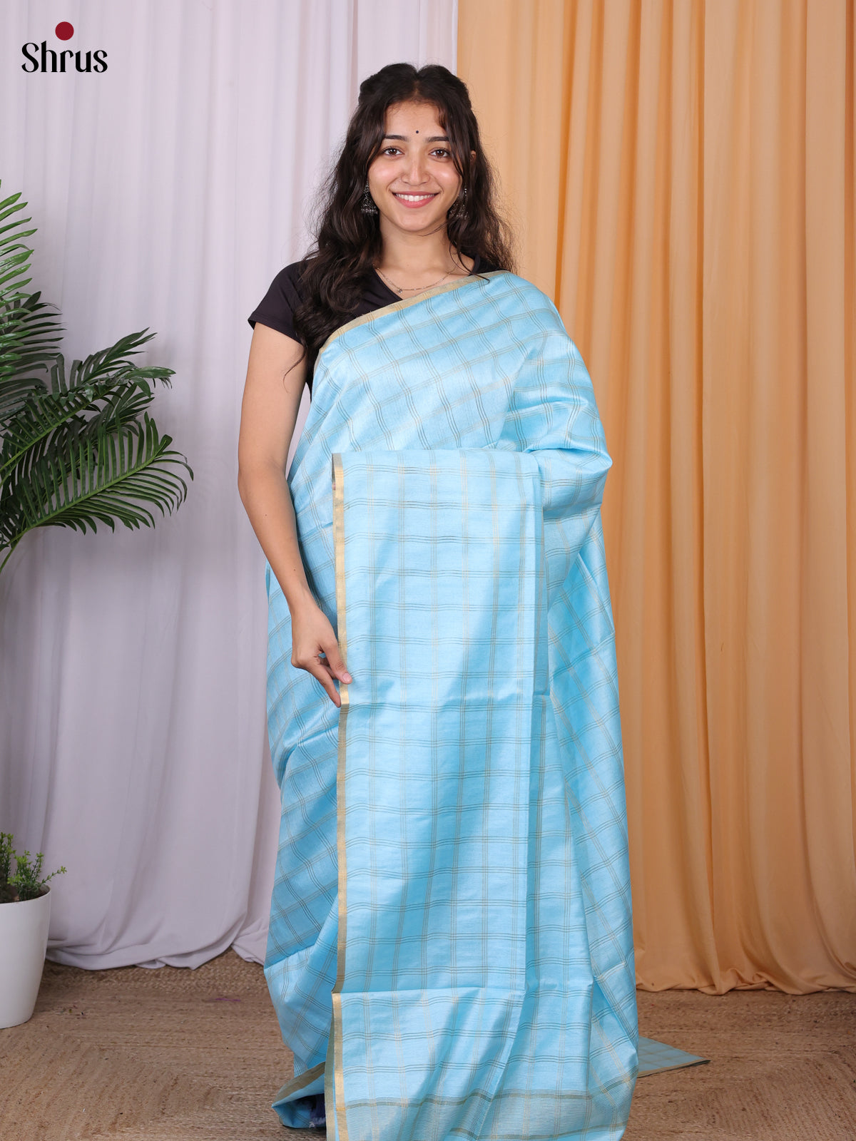lite Blue - Semi Tussar Saree - Shop on Shrus.com