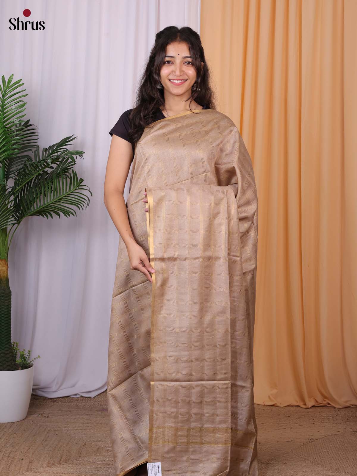 Lite Brown - Semi Tussar Saree - Shop on Shrus.com