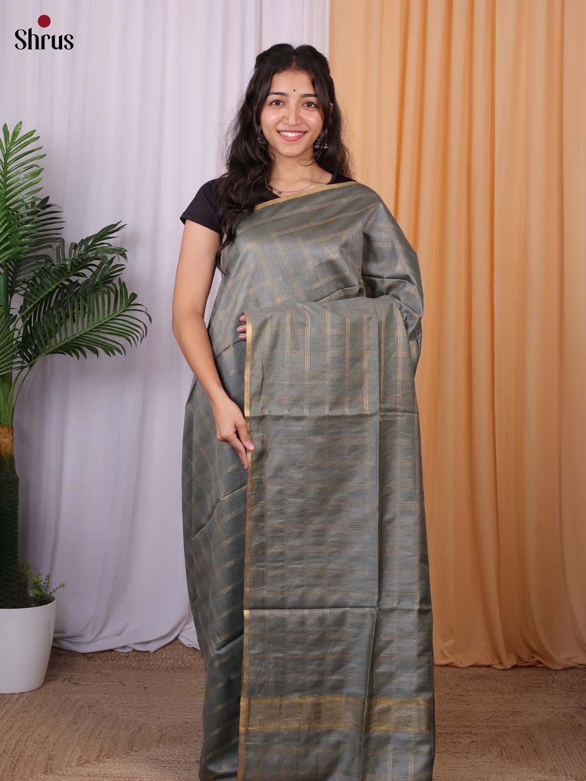 Grey- Semi Tussar Saree - Shop on Shrus.com