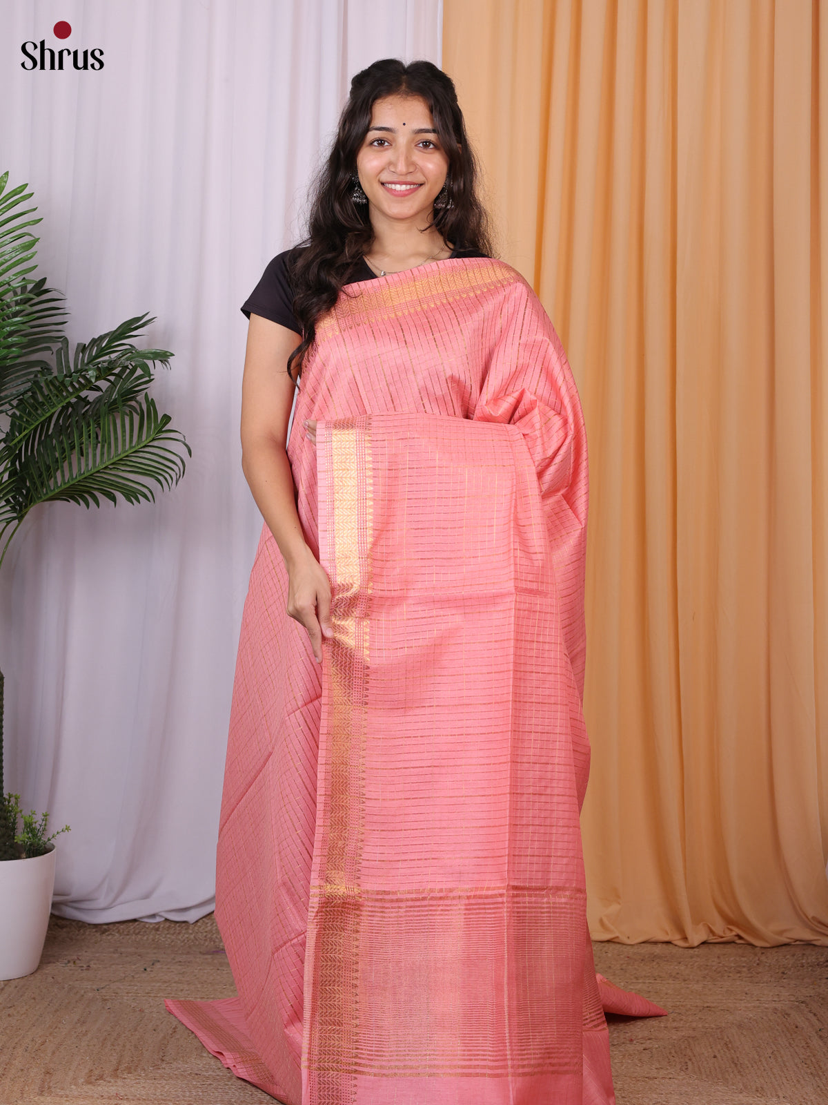 Pink - Semi Tussar Saree - Shop on Shrus.com
