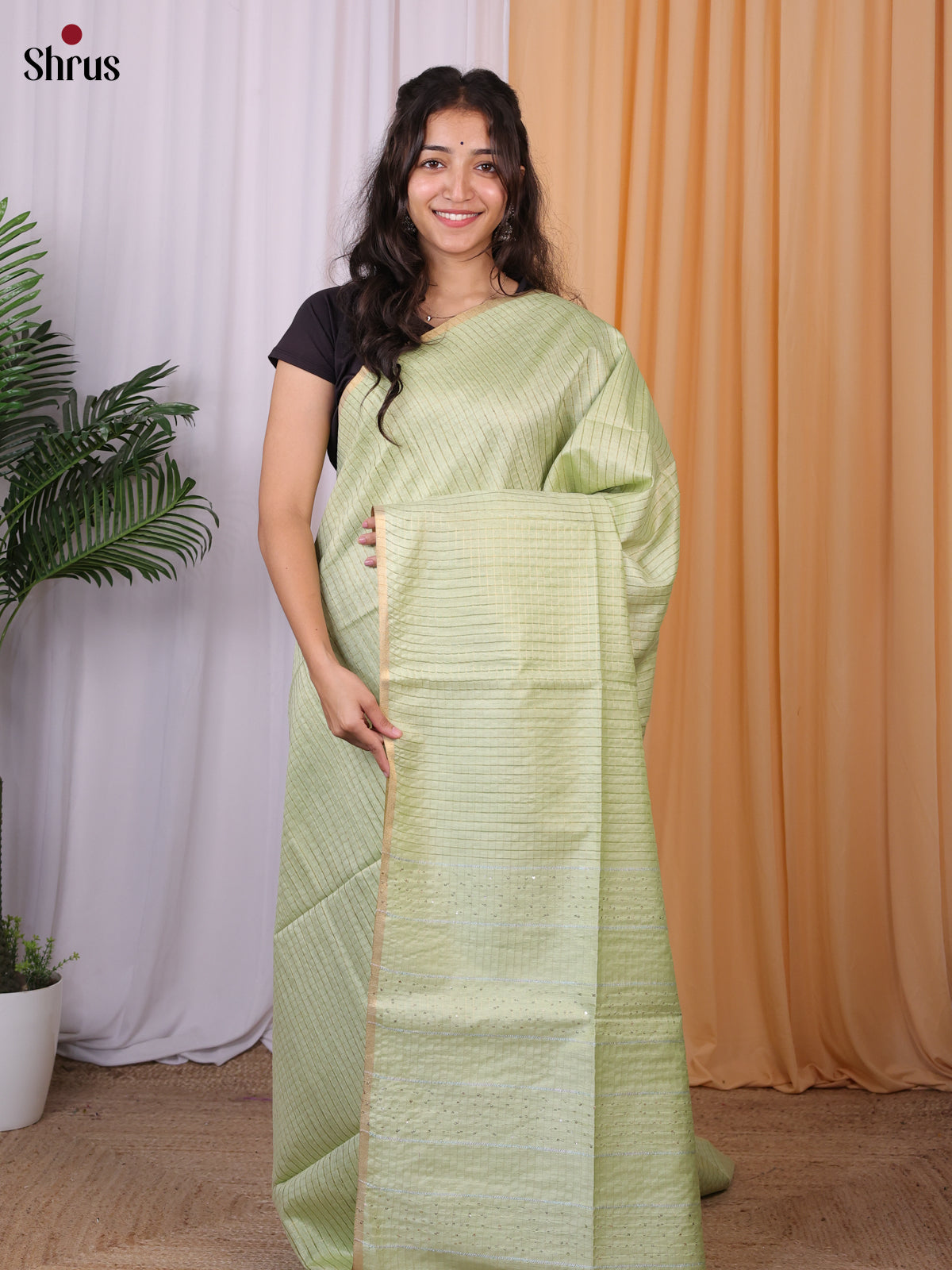 Lite Green - Semi Tussar Saree - Shop on Shrus.com