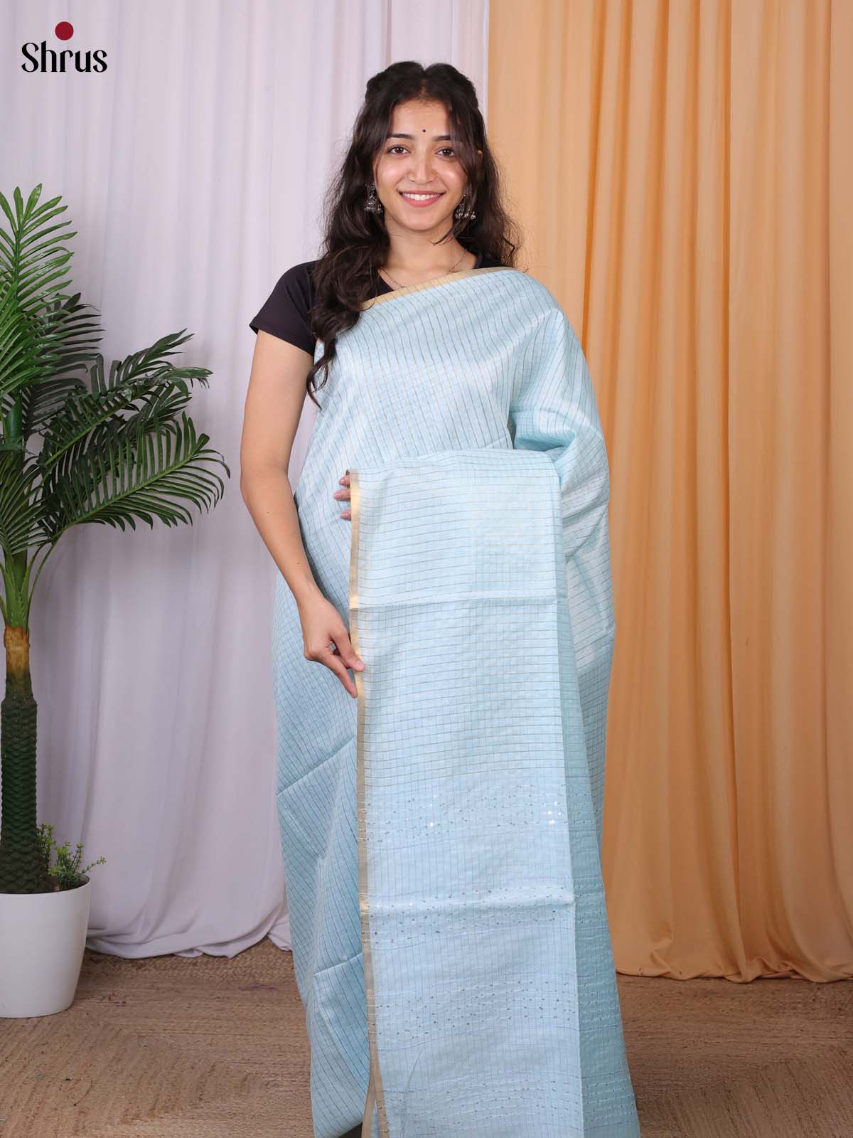 Blue - Semi Tussar Saree - Shop on Shrus.com