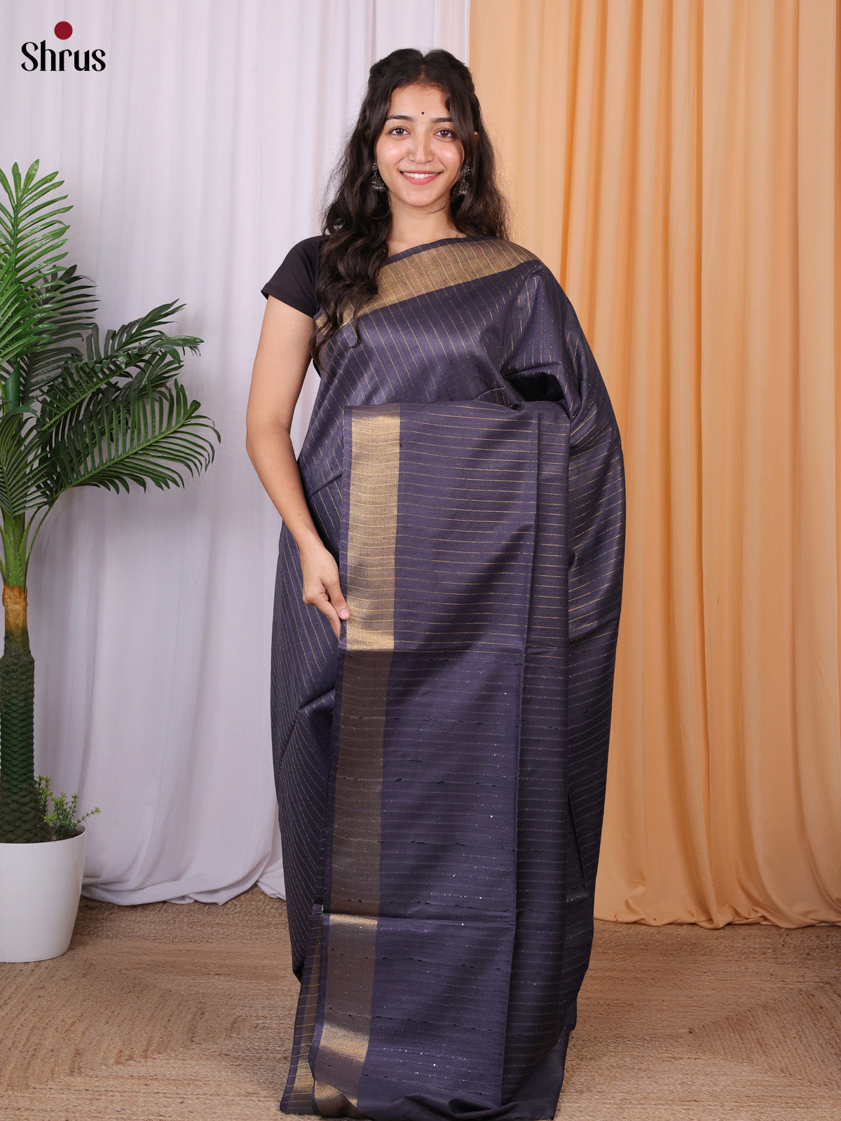 Blue - Semi Tussar Saree - Shop on Shrus.com