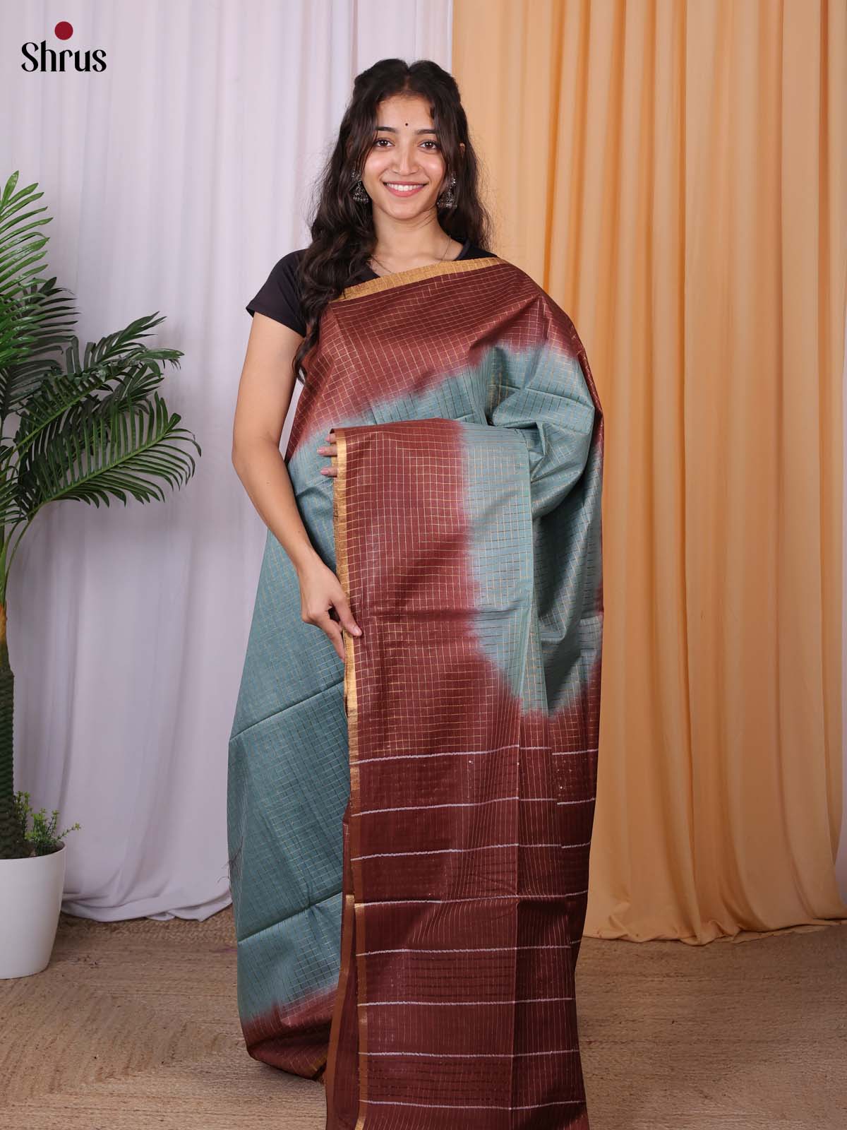 Grey & Brown - Semi Tussar Saree - Shop on Shrus.com