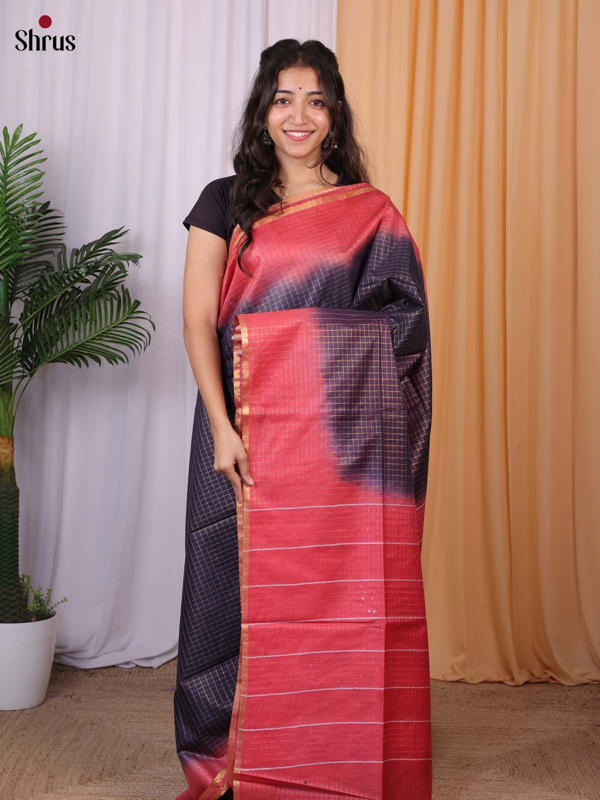 Violet & Red - Semi Tussar Saree - Shop on Shrus.com