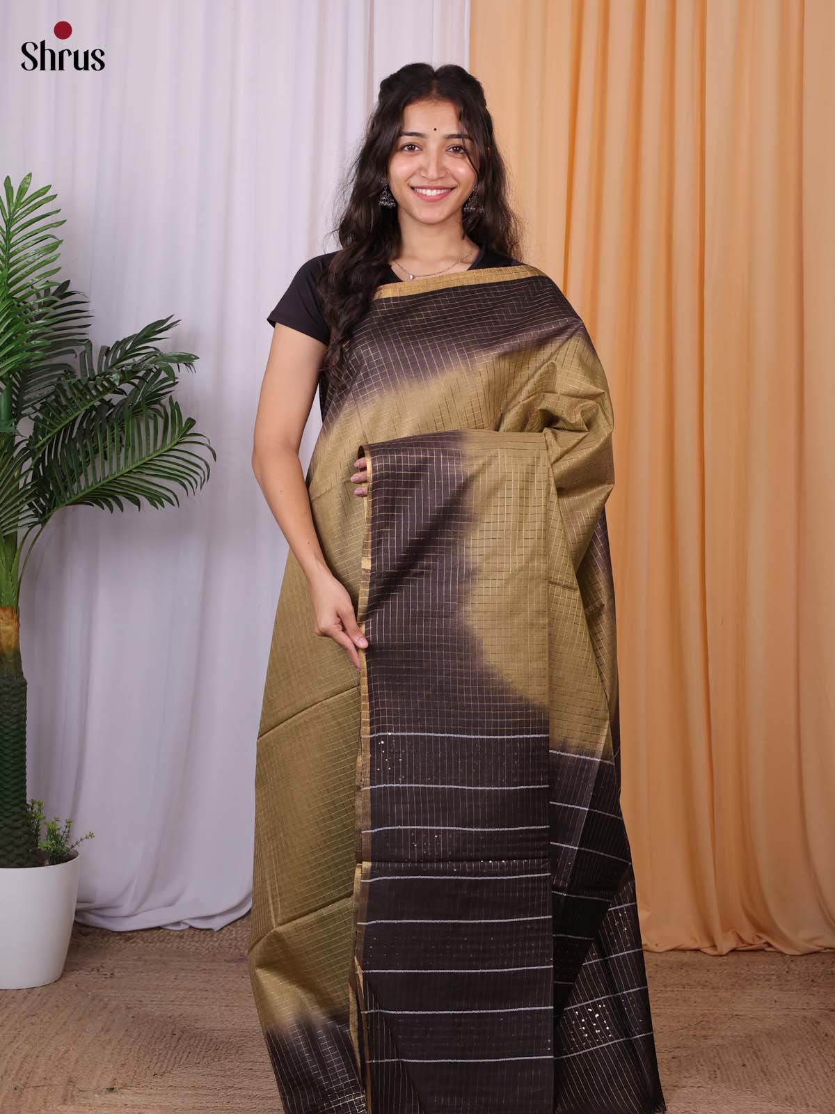 Beige & Brown- Semi Tussar Saree - Shop on Shrus.com