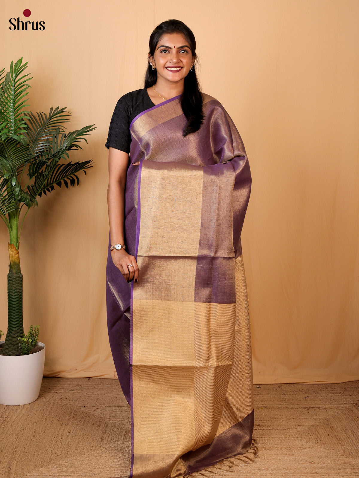 Violet - Linen Saree - Shop on Shrus.com