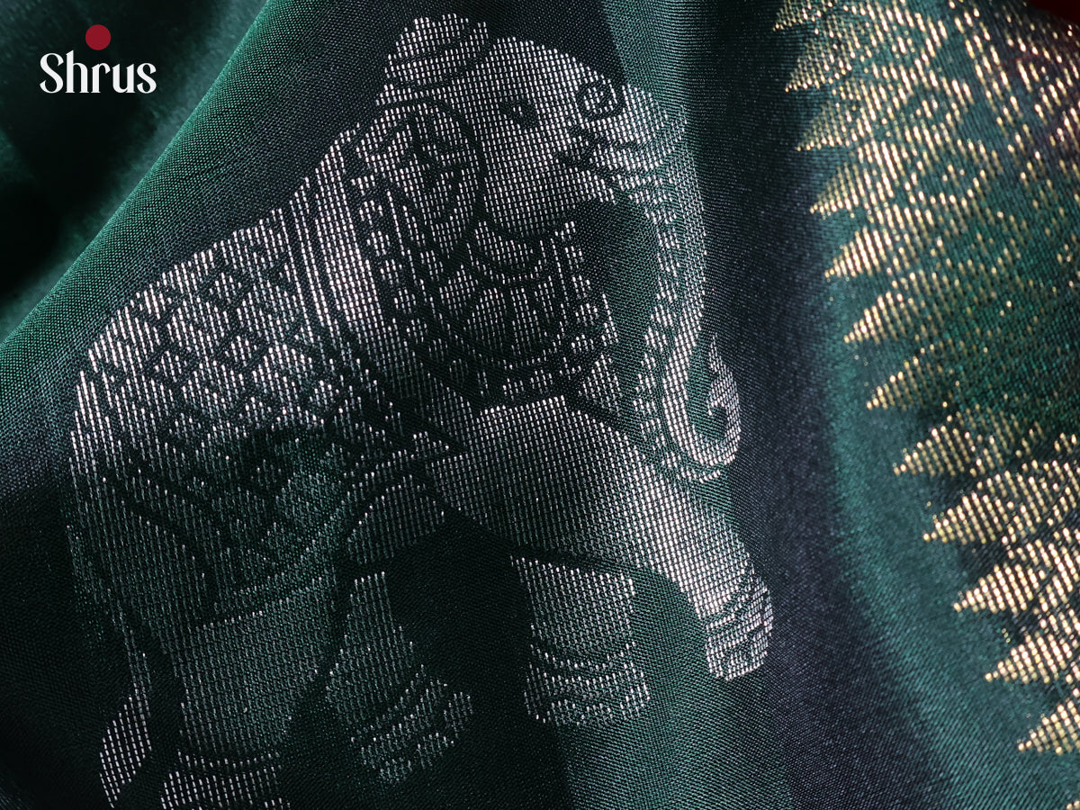 Dark Green & Maroon - Soft Silk Saree - Shop on Shrus.com