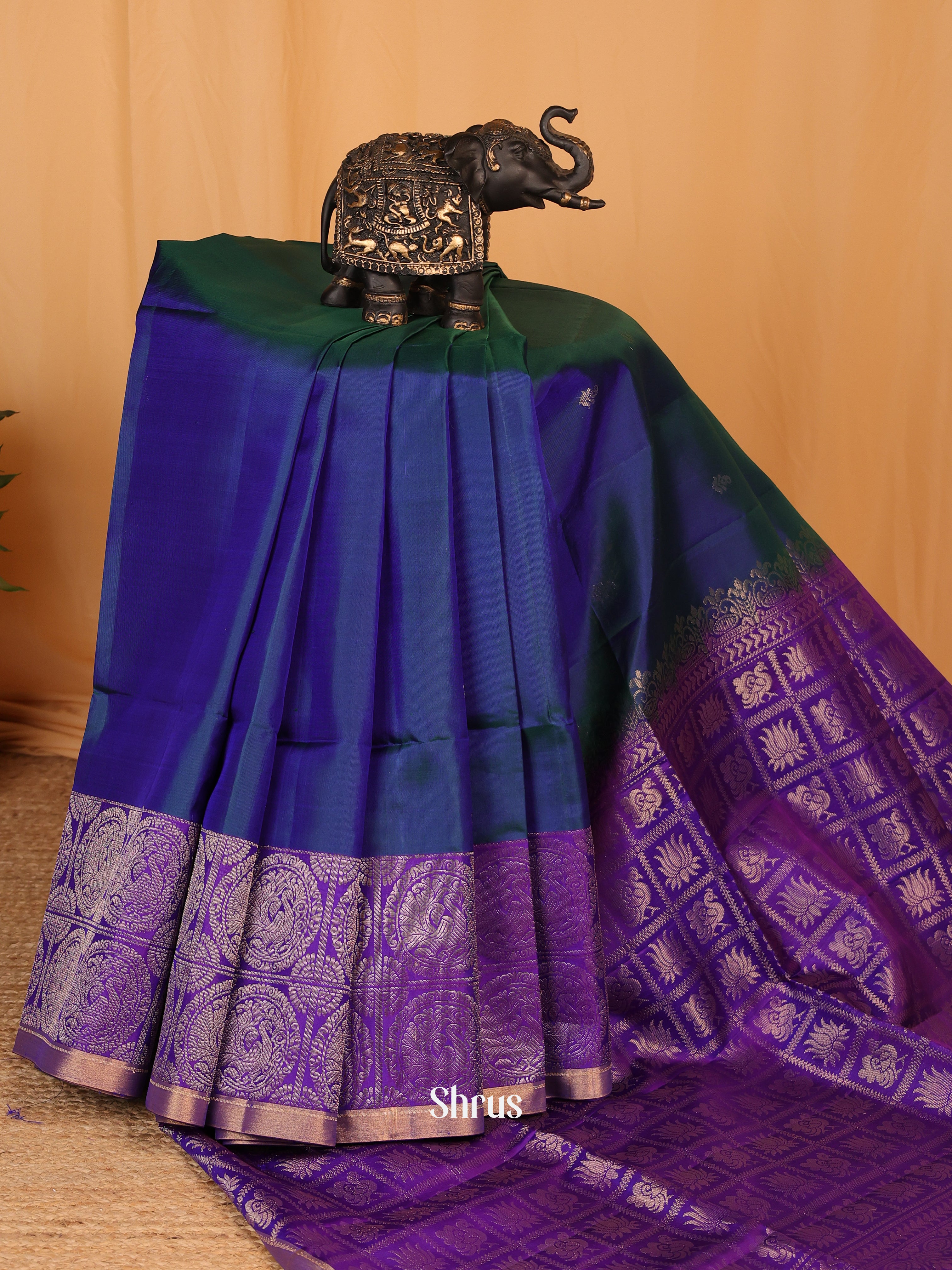 Peacock Blue & Purple - Soft Silk Saree - Shop on Shrus.com