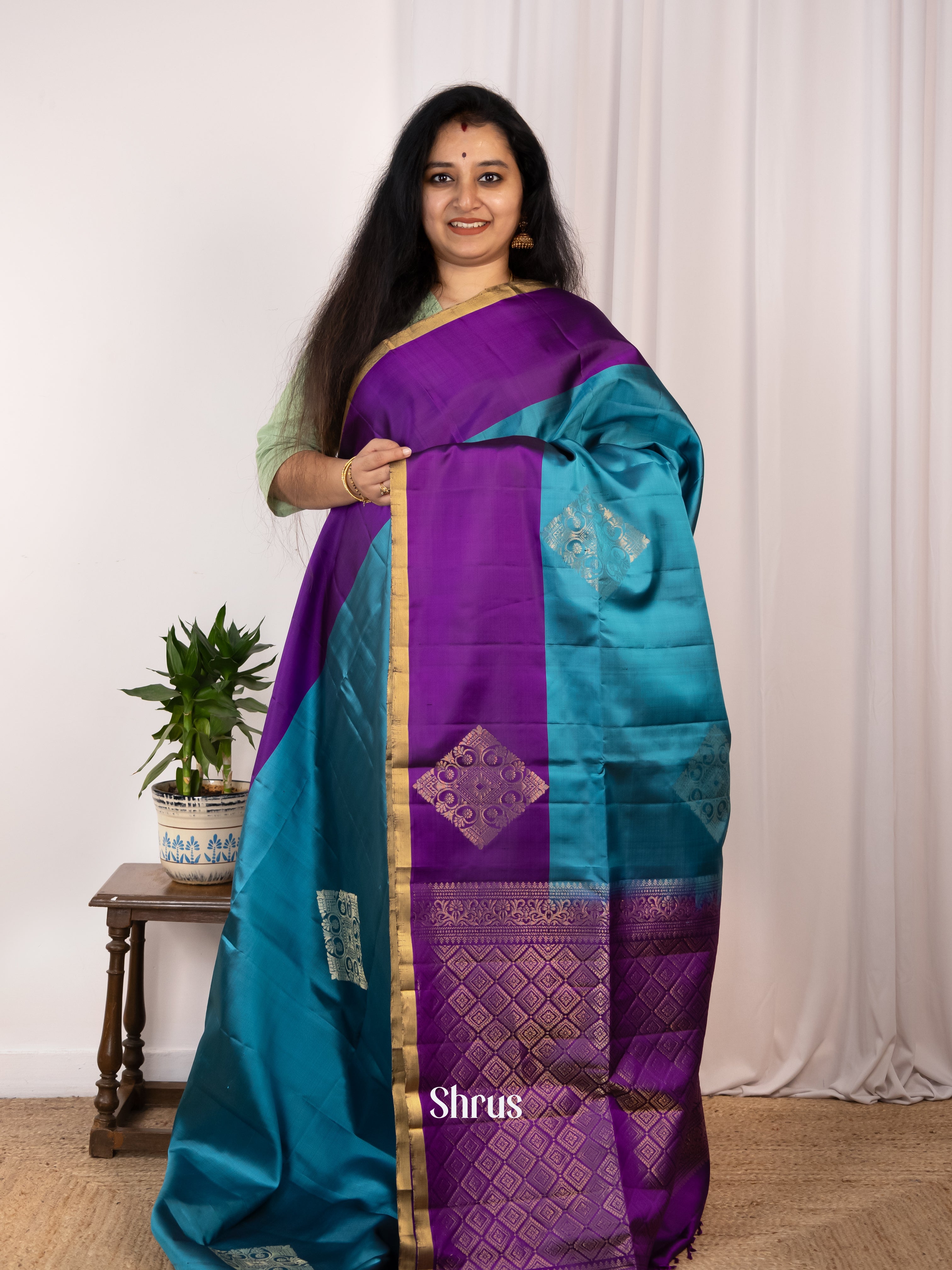 Blue & Purple - Soft Silk Saree - Shop on Shrus.com