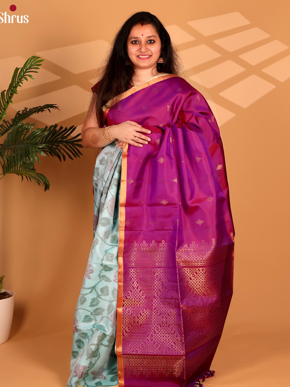 Lite Blue & Purple - Soft Silk Saree - Shop on Shrus.com