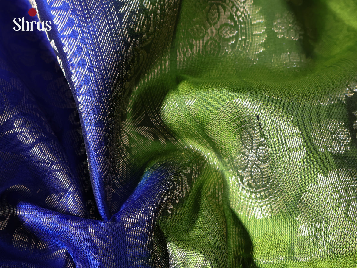 Regal Blue Soft Silk Saree with Zari Brocade Nestling, Green Border & Rich Brocade Pallu-3