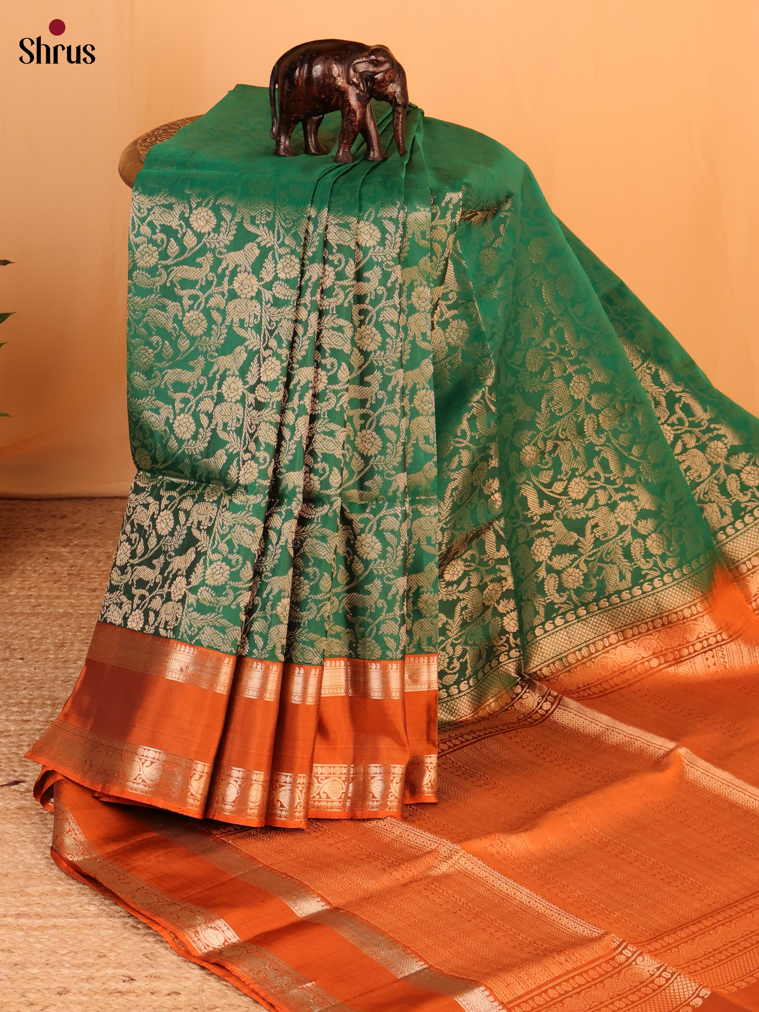 Green & Brick - Soft Silk Saree - Shop on Shrus.com