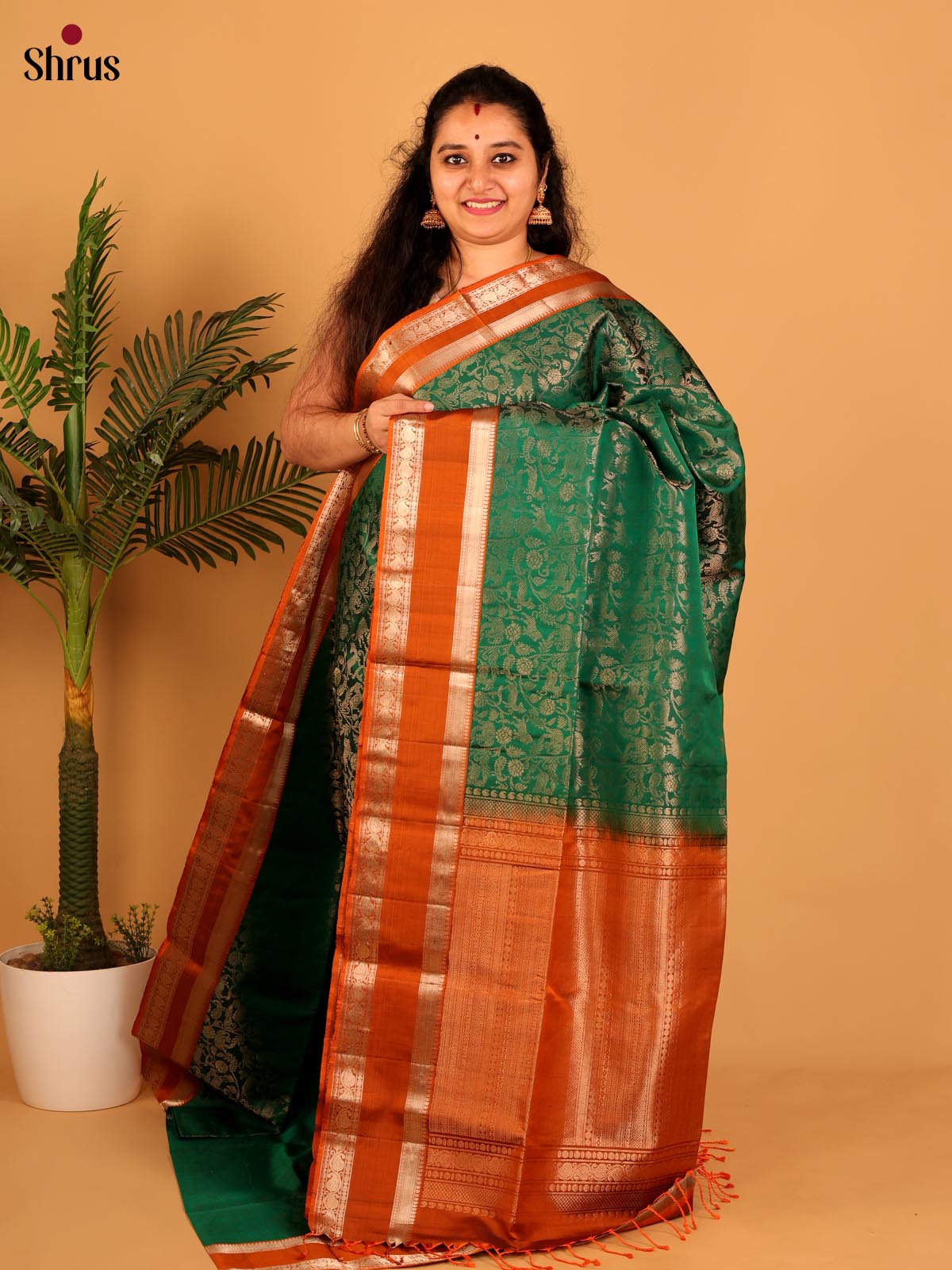 Green & Brick - Soft Silk Saree - Shop on Shrus.com