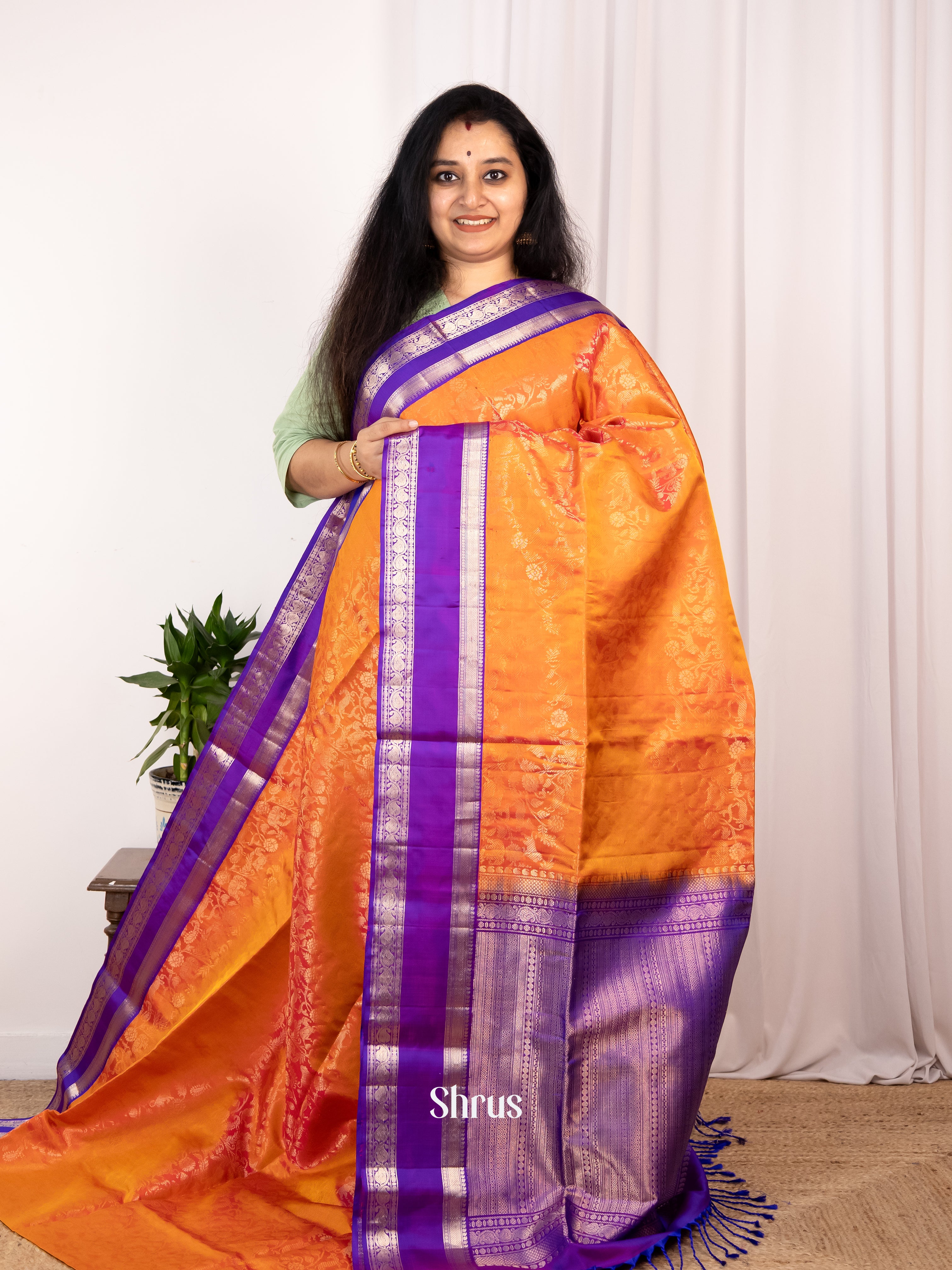 Orange & Purple - Soft Silk Saree - Shop on Shrus.com