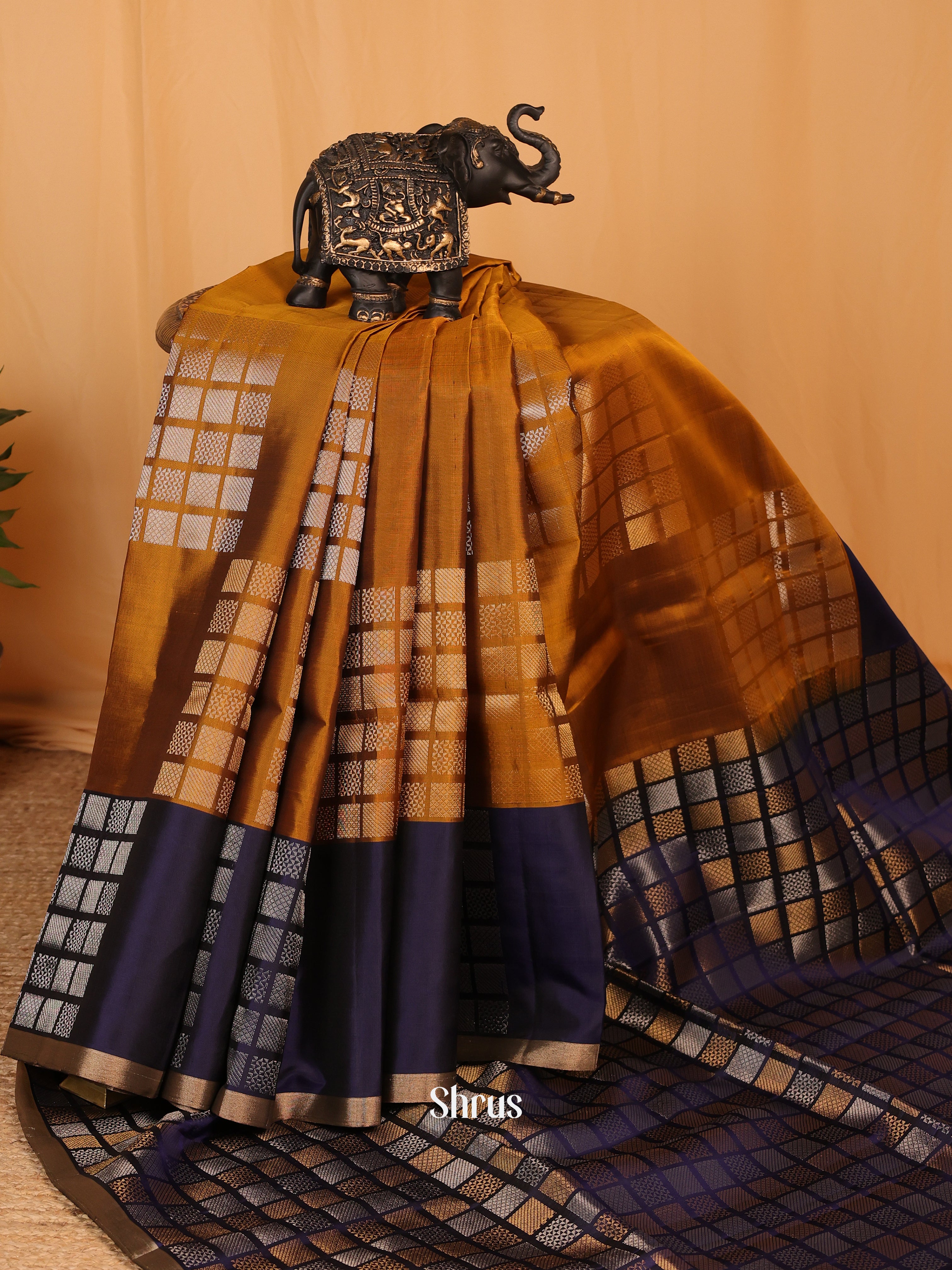 Mustard & Blue - Soft Silk Saree - Shop on Shrus.com