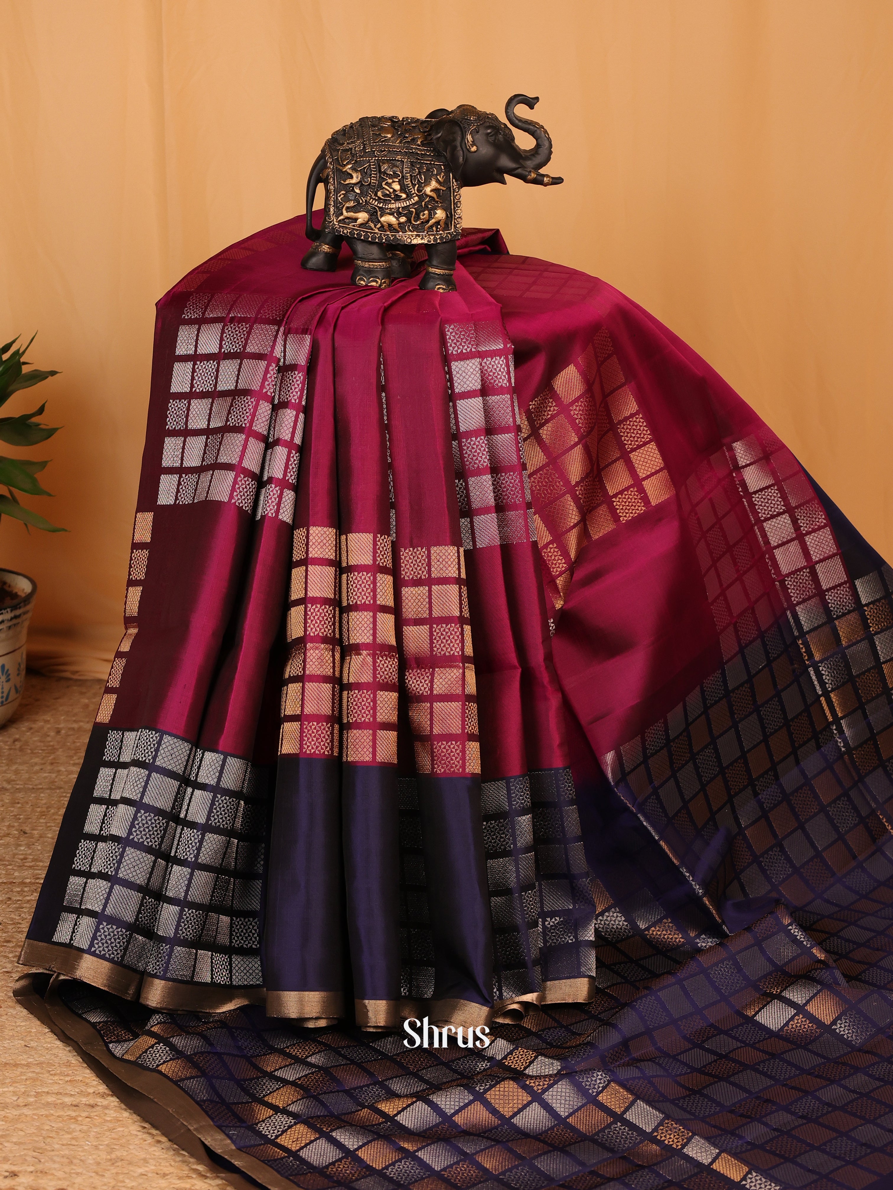 Maroon & Blue - Soft Silk Saree - Shop on Shrus.com