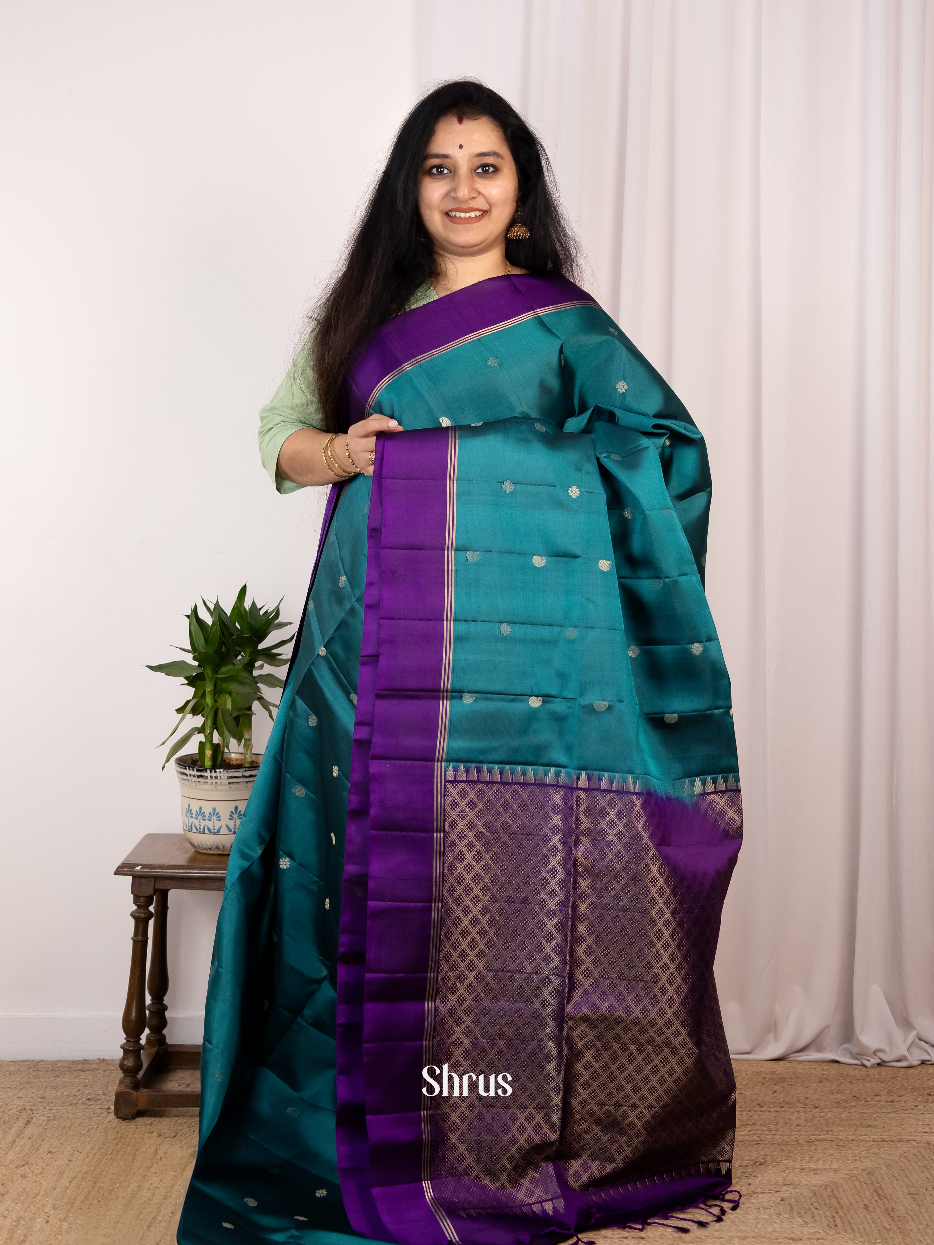Blue & Violet - Soft Silk Saree - Shop on Shrus.com