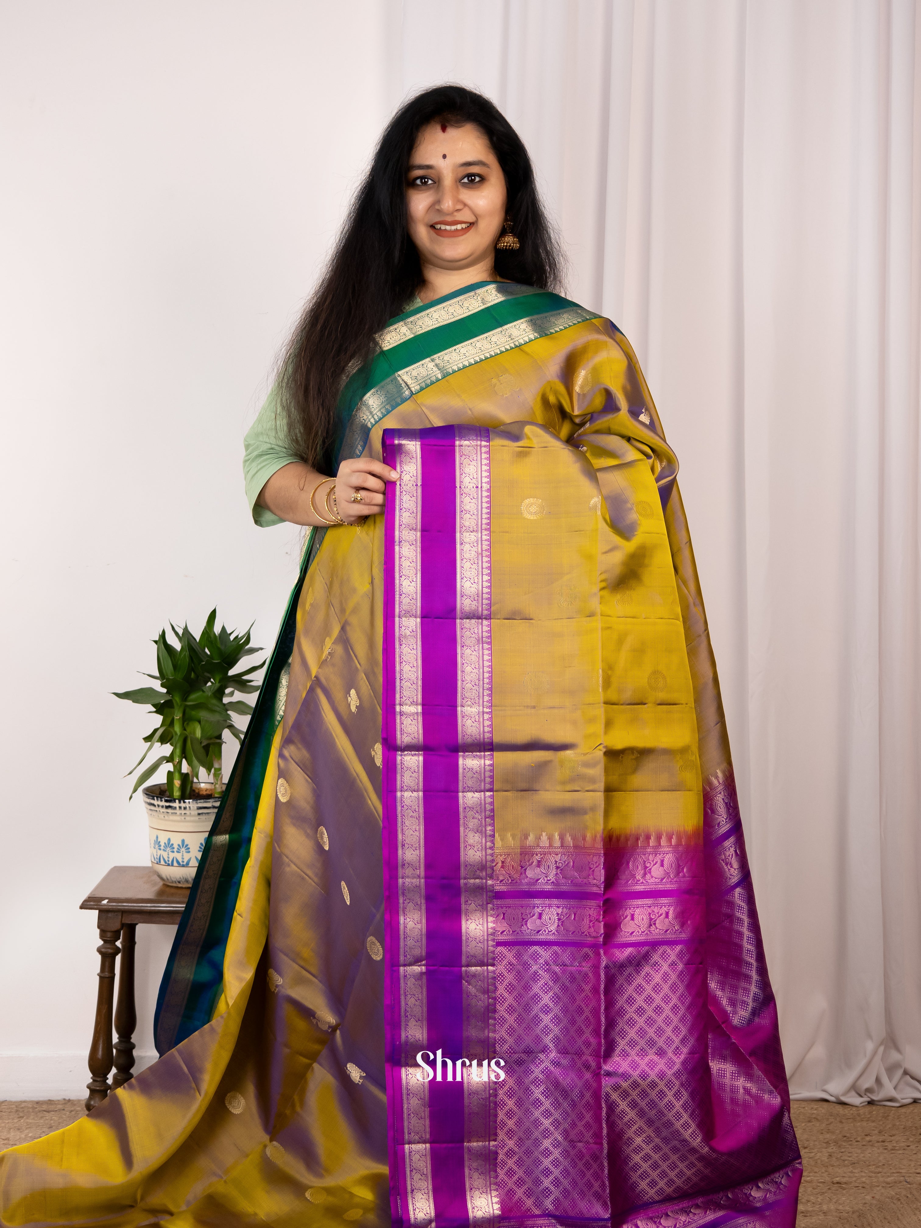Double Shaded Green & Purple - Soft Silk Saree - Shop on Shrus.com