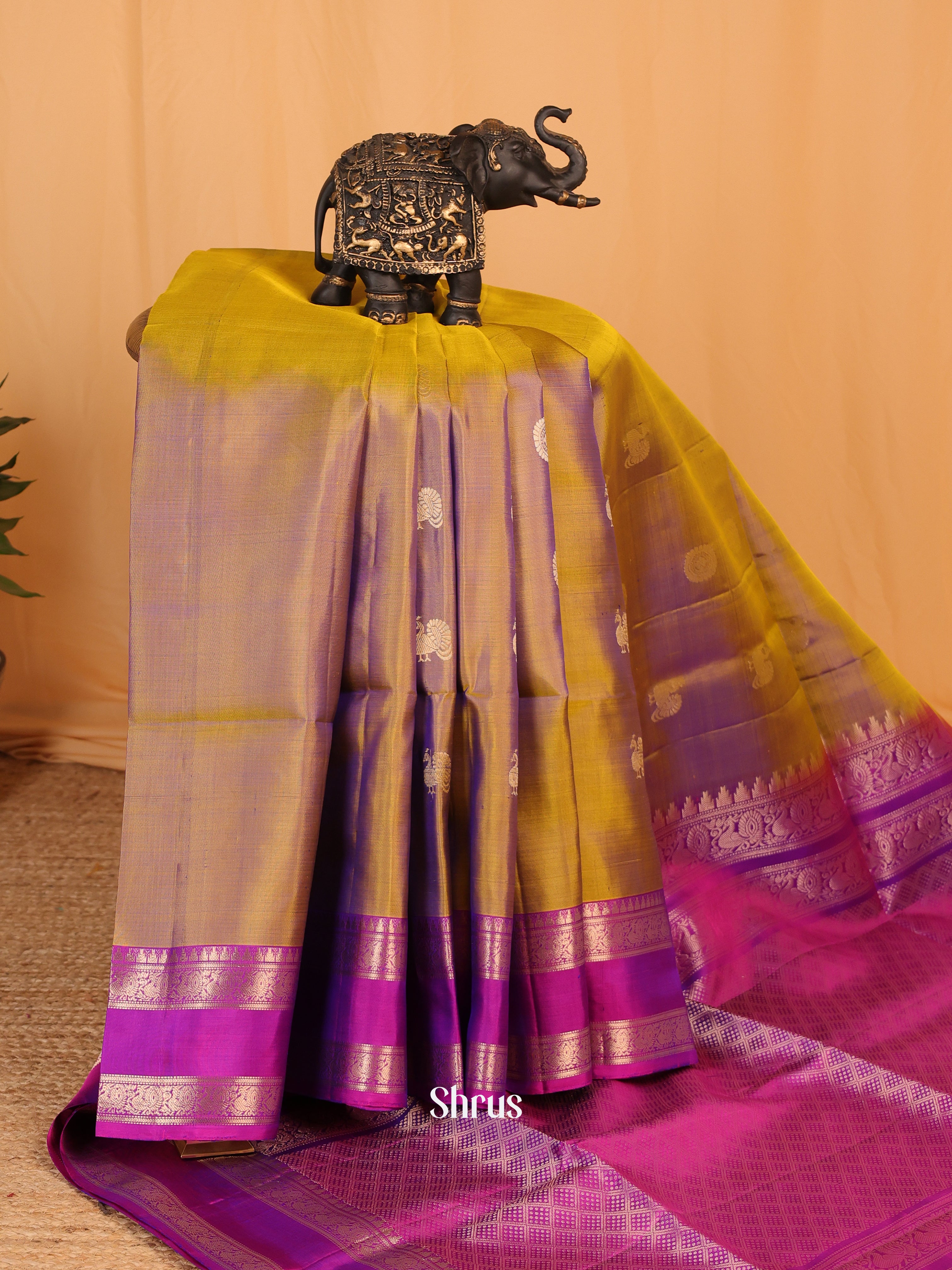 Double Shaded Green & Purple - Soft Silk Saree - Shop on Shrus.com