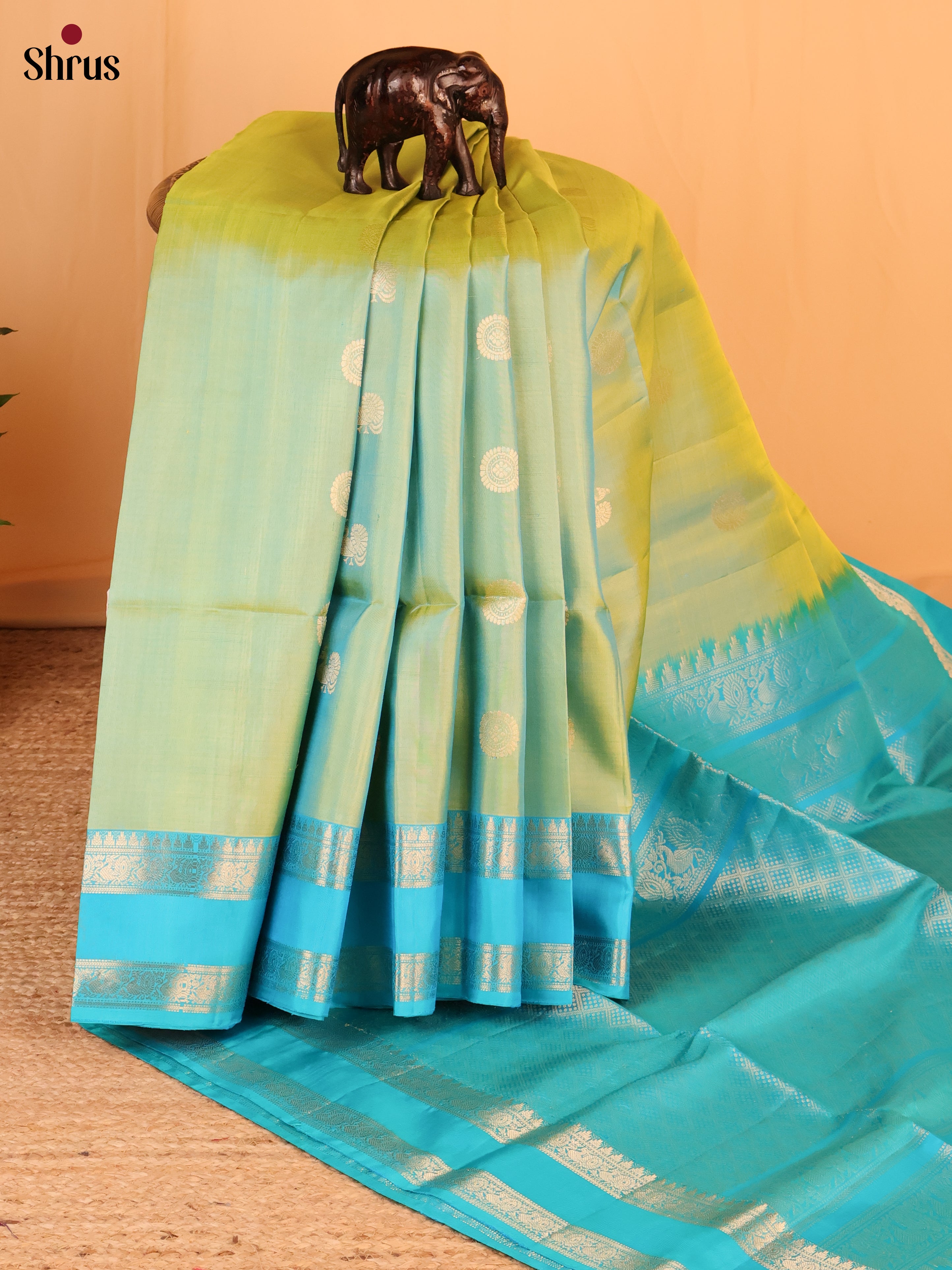 Double Shaded Green & Teal - Soft Silk Saree-2