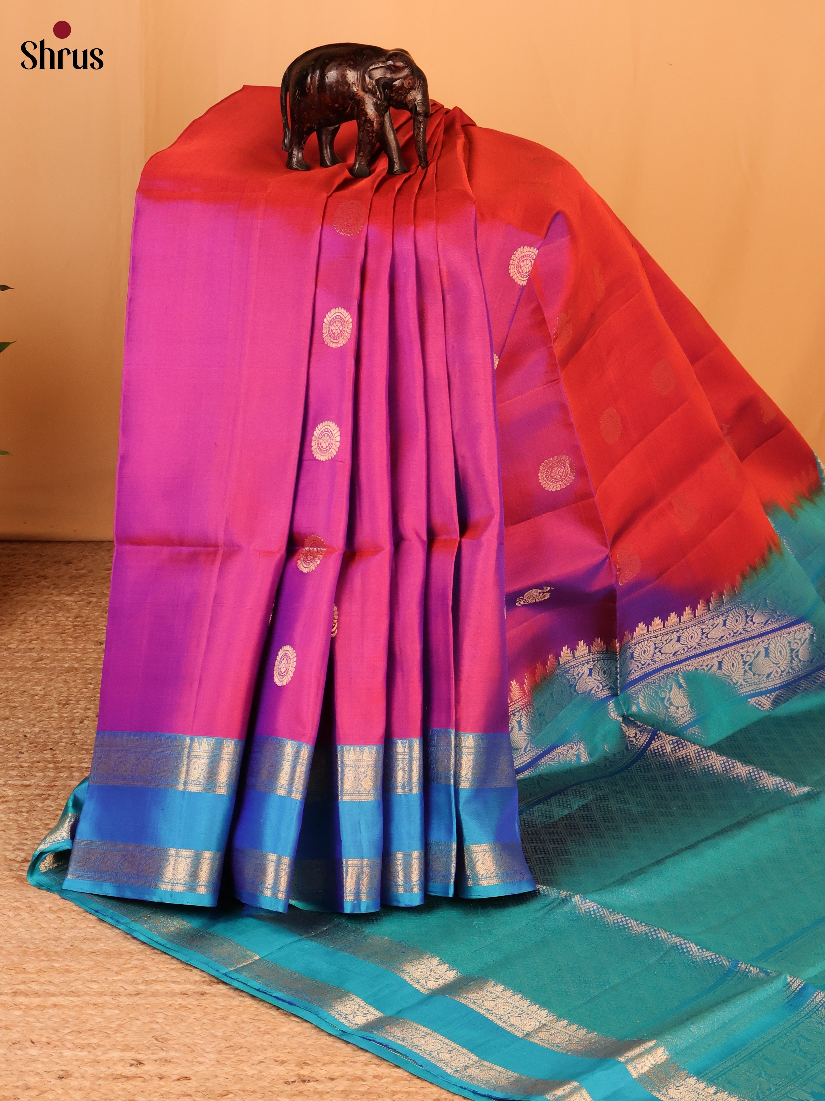 Maroon & Blue - Soft Silk Saree - Shop on Shrus.com