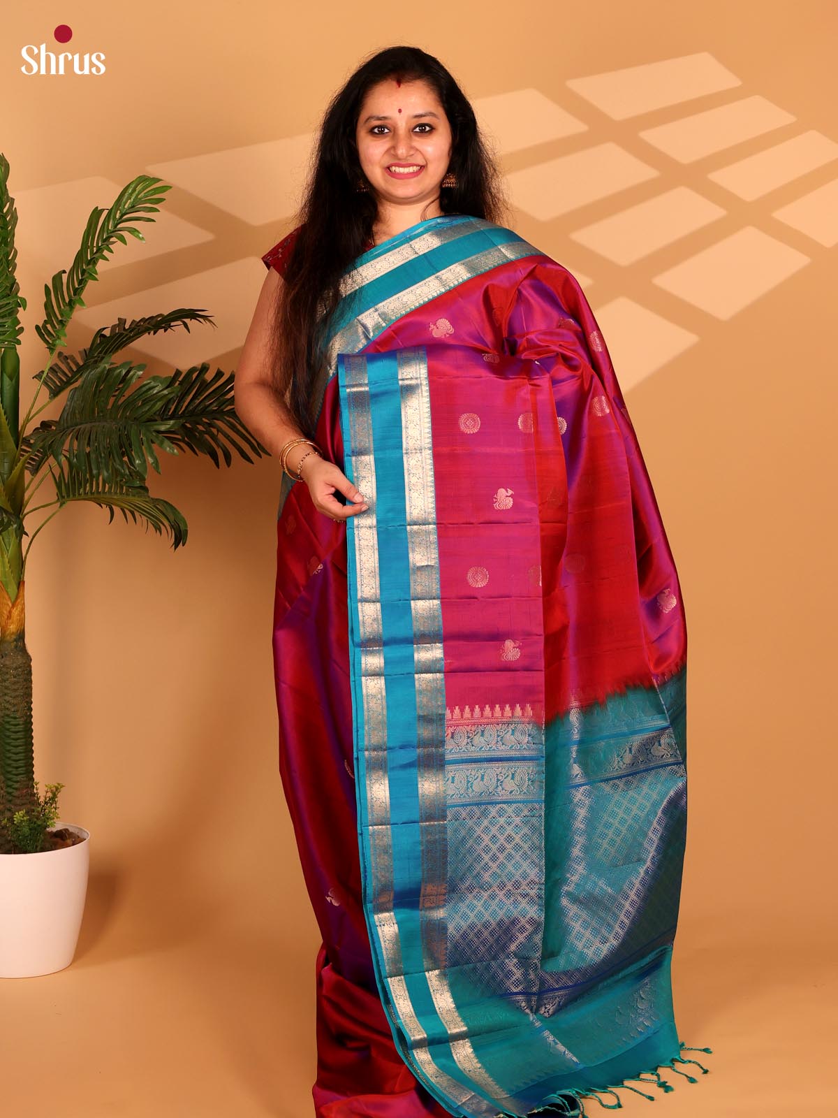 Maroon & Blue - Soft Silk Saree - Shop on Shrus.com