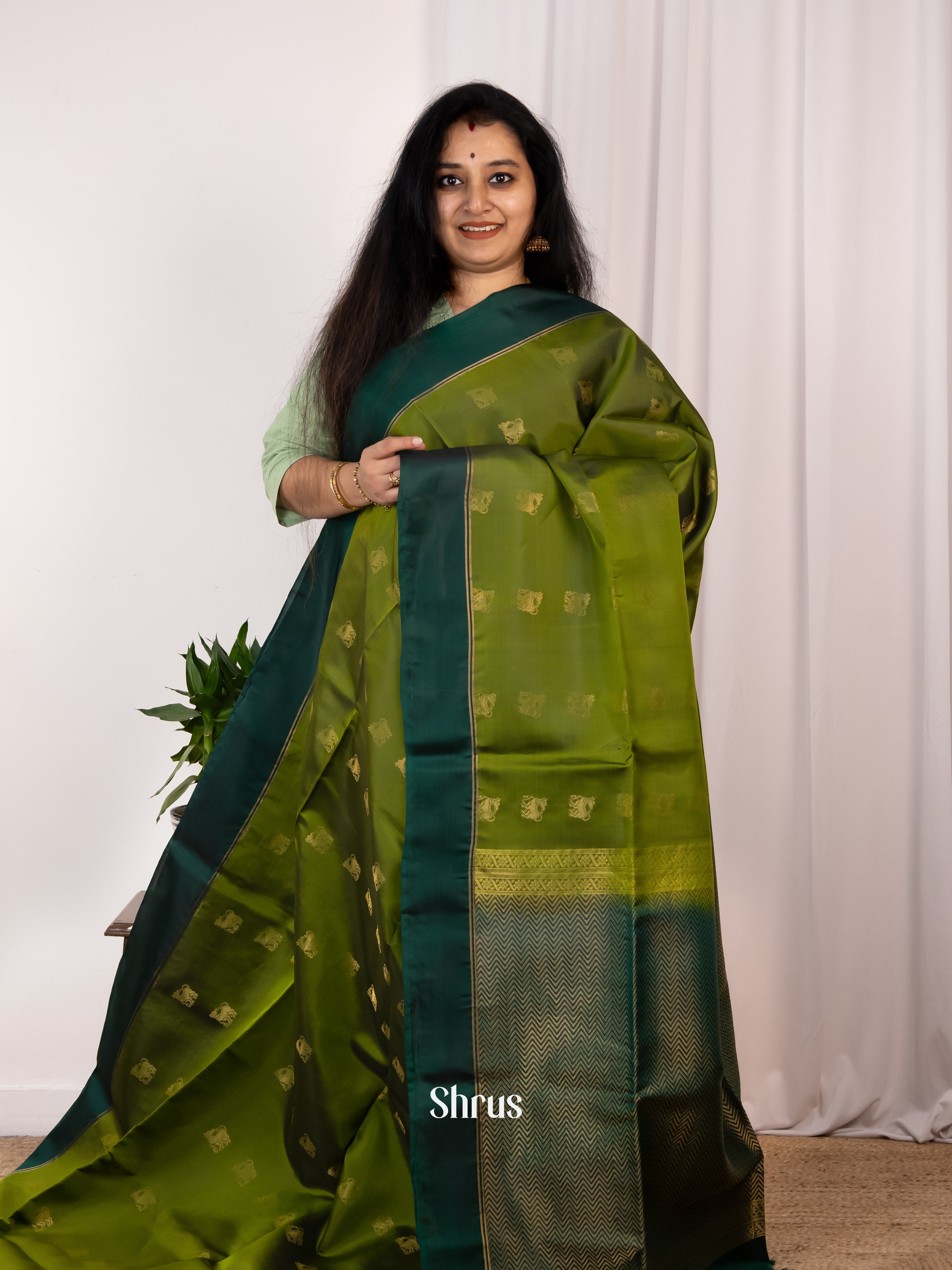 Lite Green & Green- Softsilk-halfpure Saree - Shop on Shrus.com