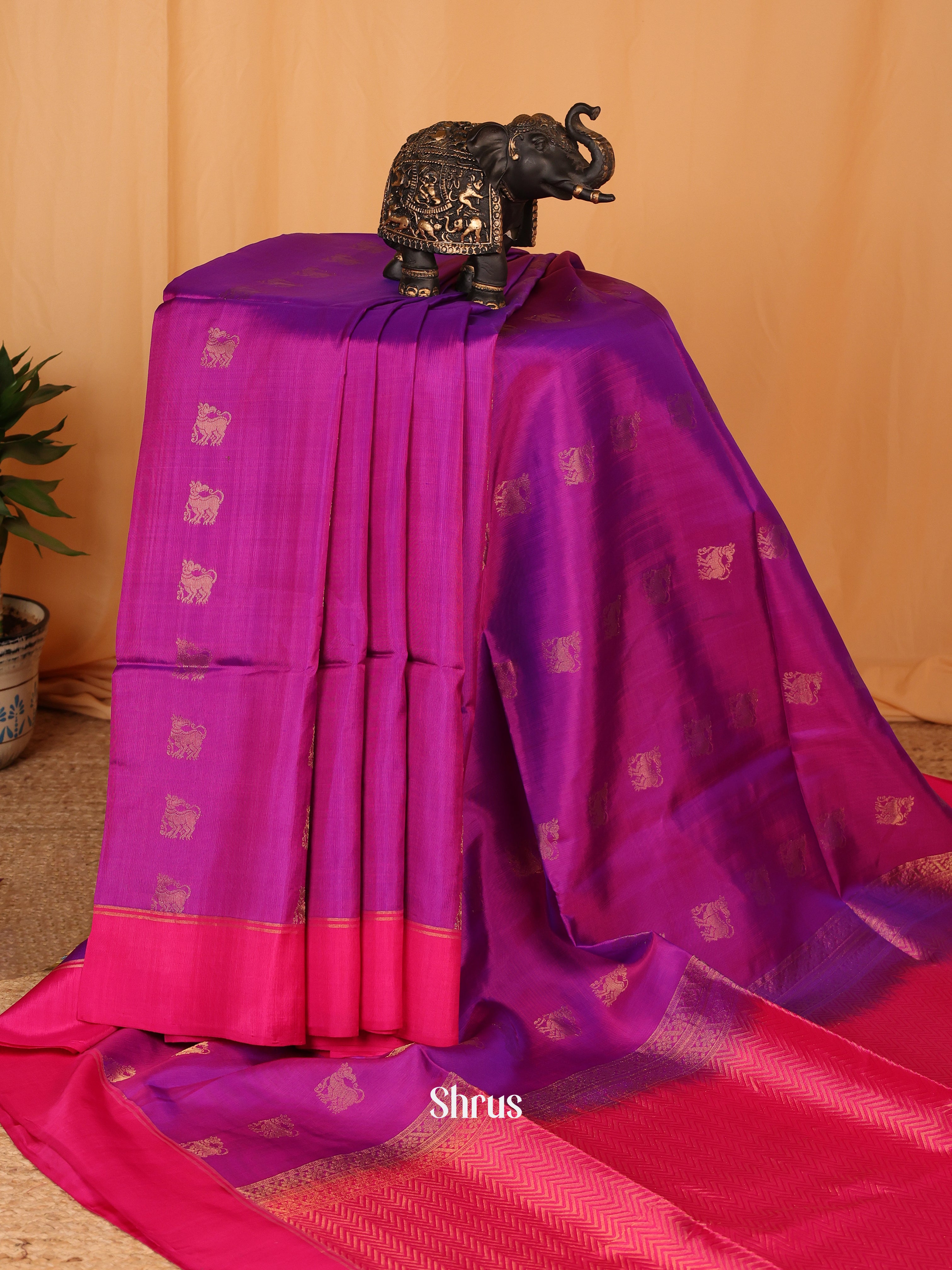 Purple & Pink- Soft Silk Saree - Shop on Shrus.com