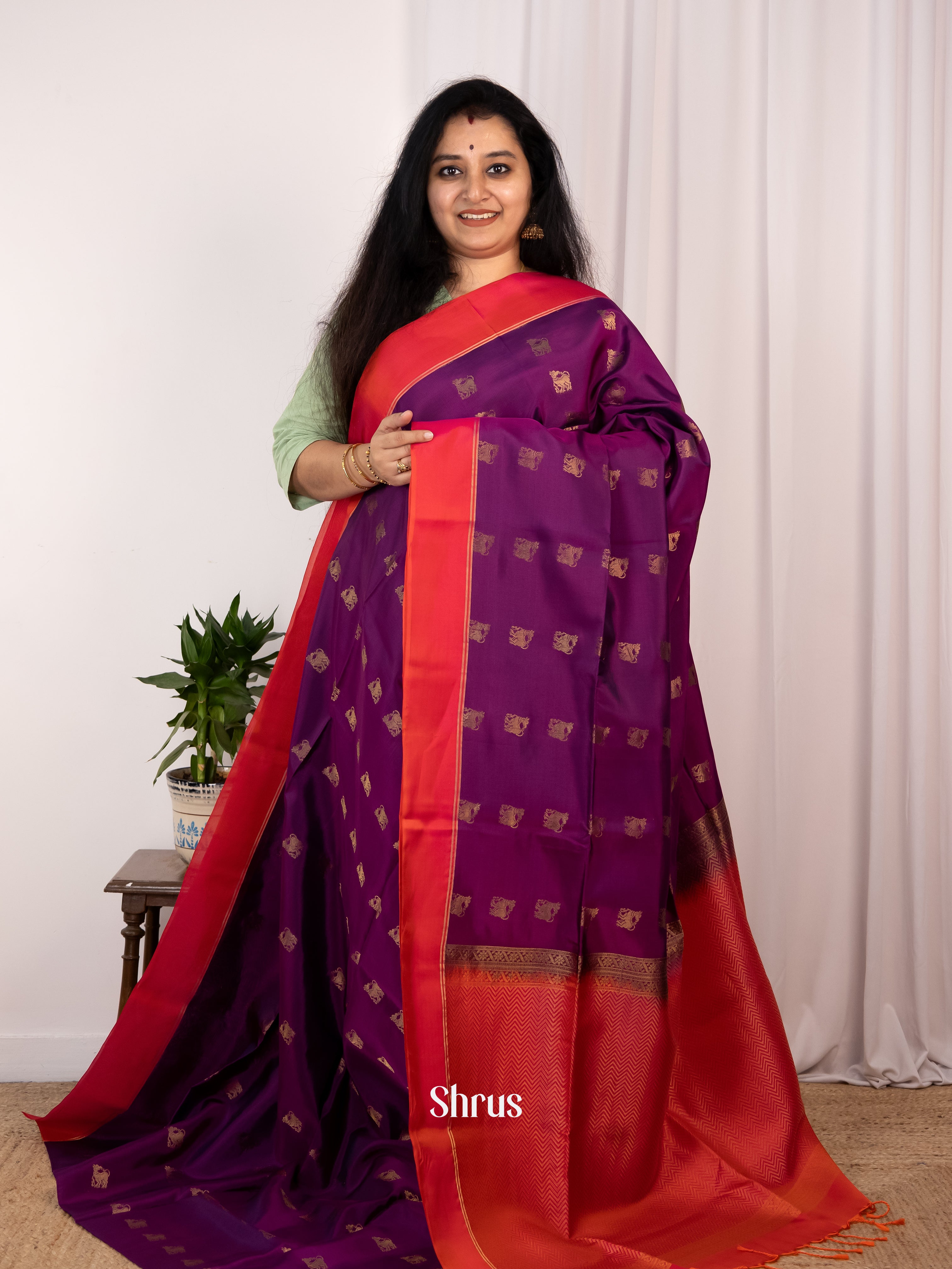 Violet & Red - Soft Silk Saree - Shop on Shrus.com