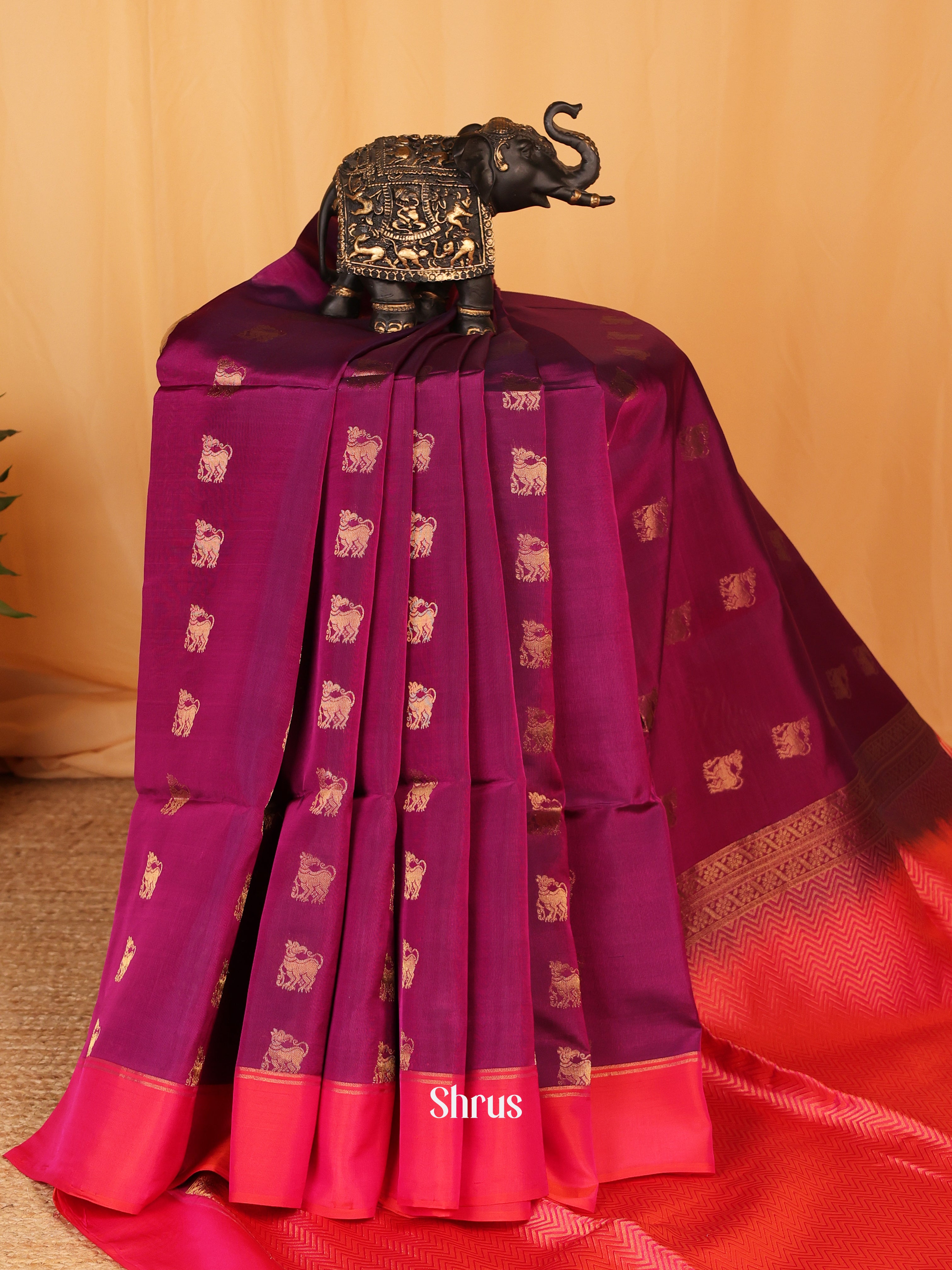 Violet & Red - Soft Silk Saree - Shop on Shrus.com