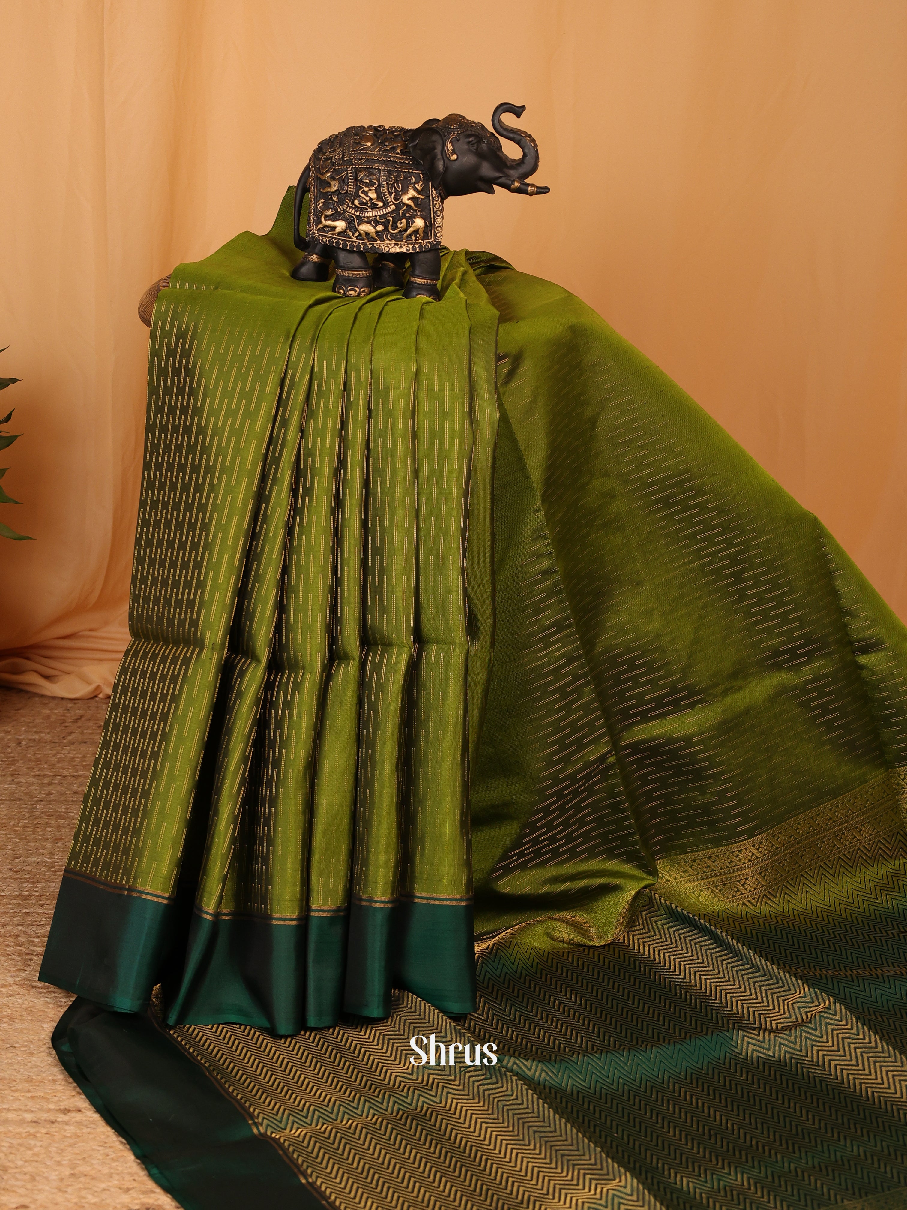 Leaf Green & Green - Soft Silk Saree - Shop on Shrus.com