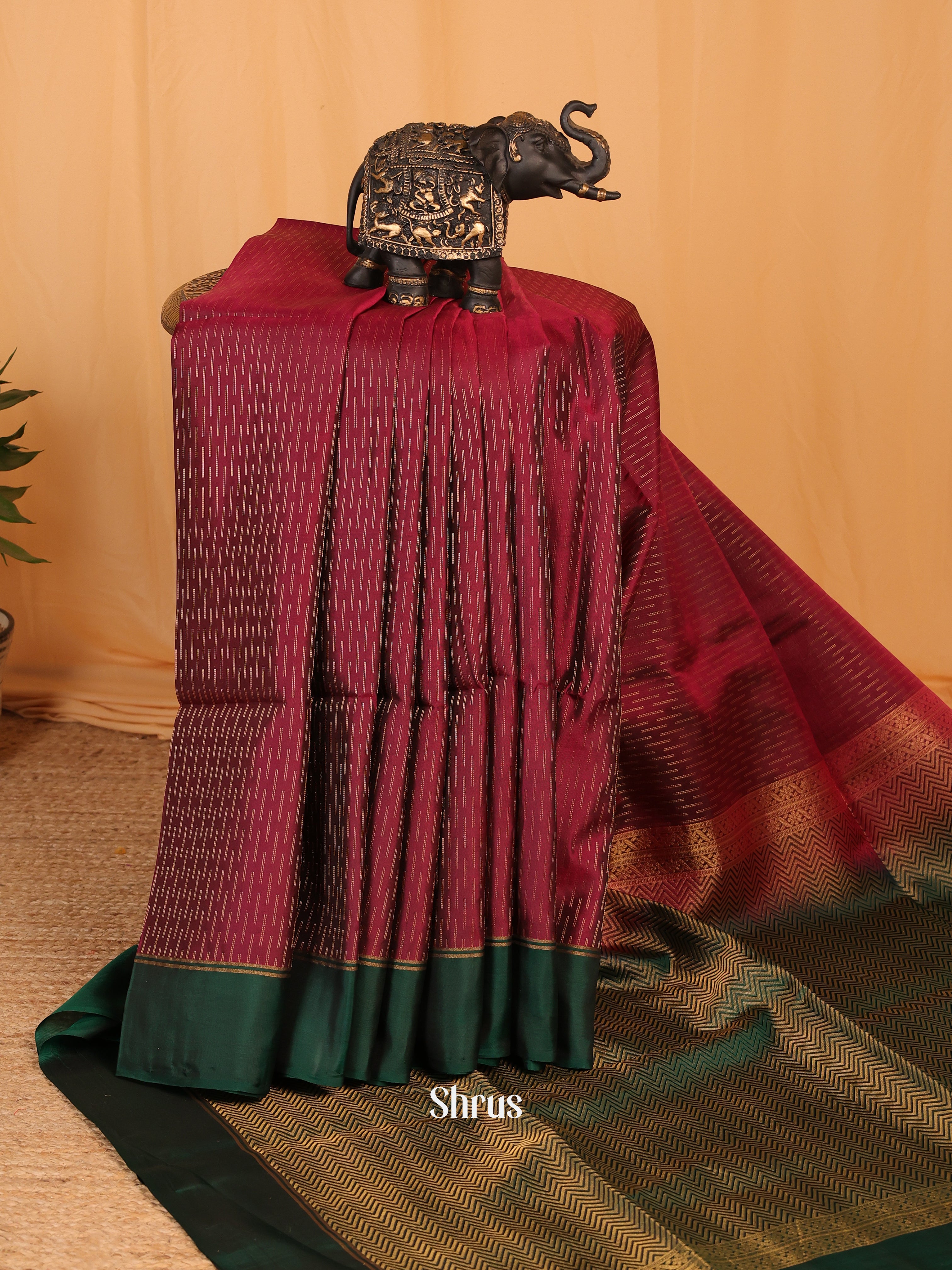 Maroon & Green - Soft silk Saree - Shop on Shrus.com