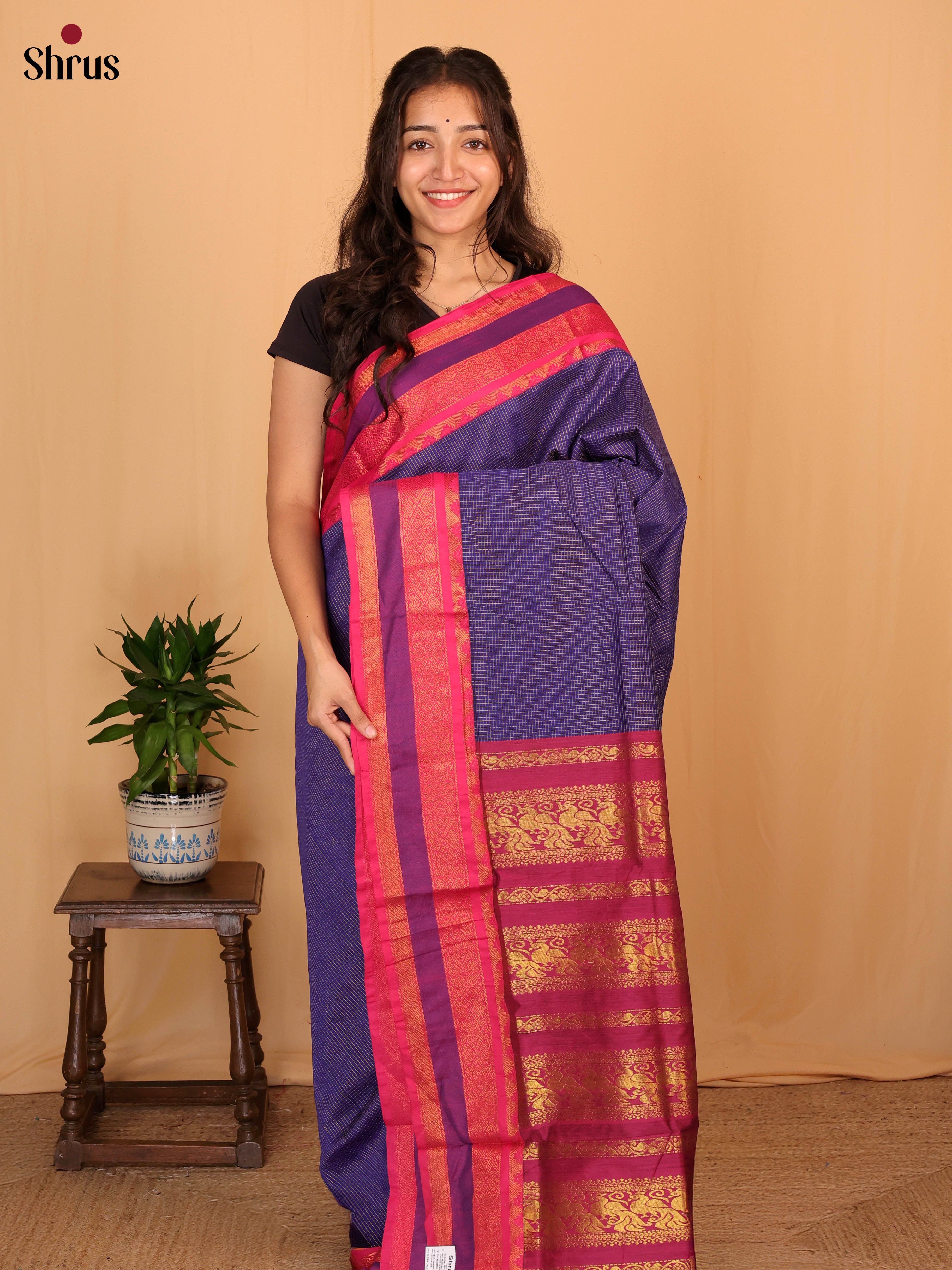 Violet & Pink - Kalyani Cotton Saree - Shop on Shrus.com