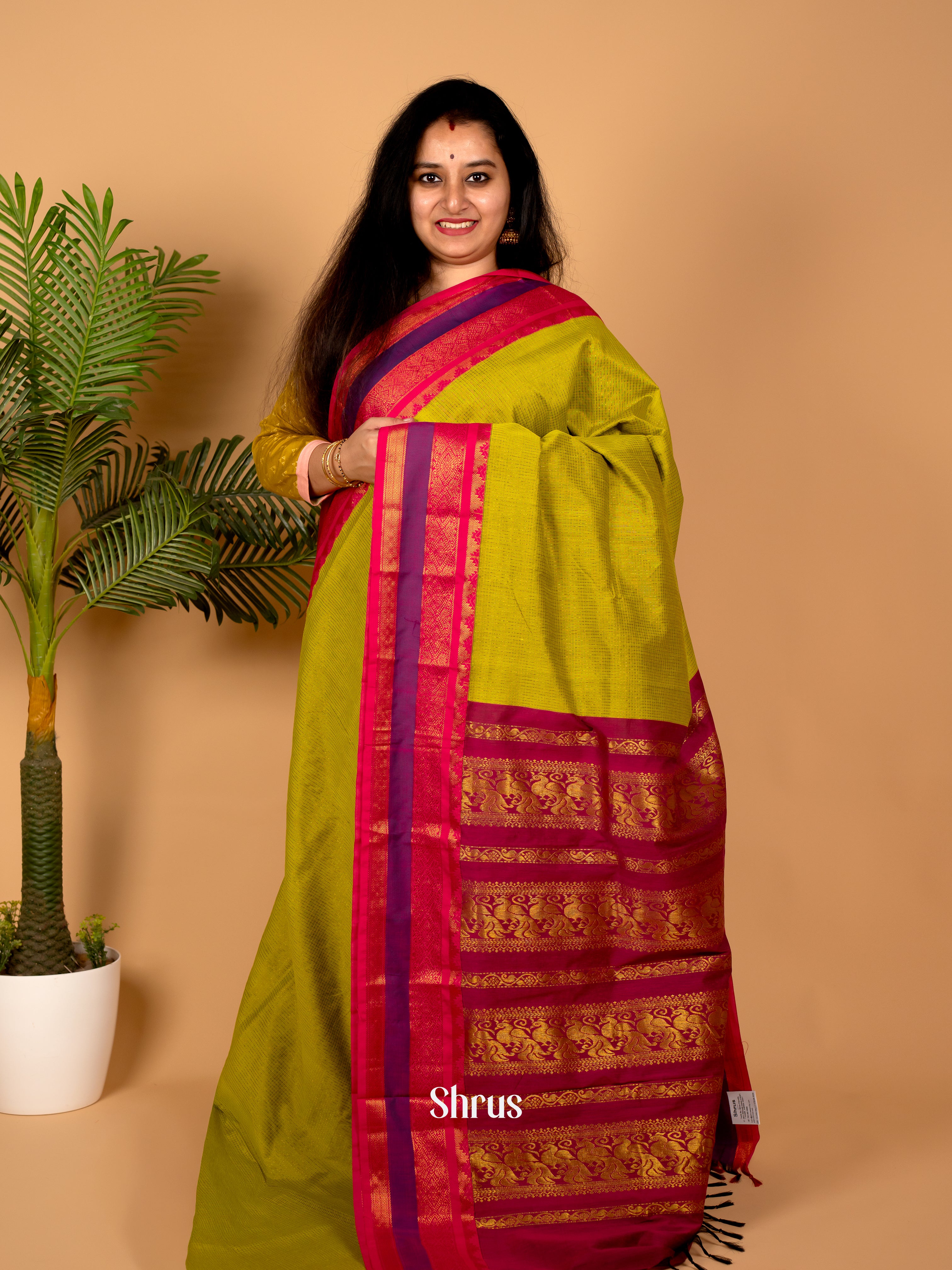 Green & Maroon- Kalyani Cotton Saree - Shop on Shrus.com