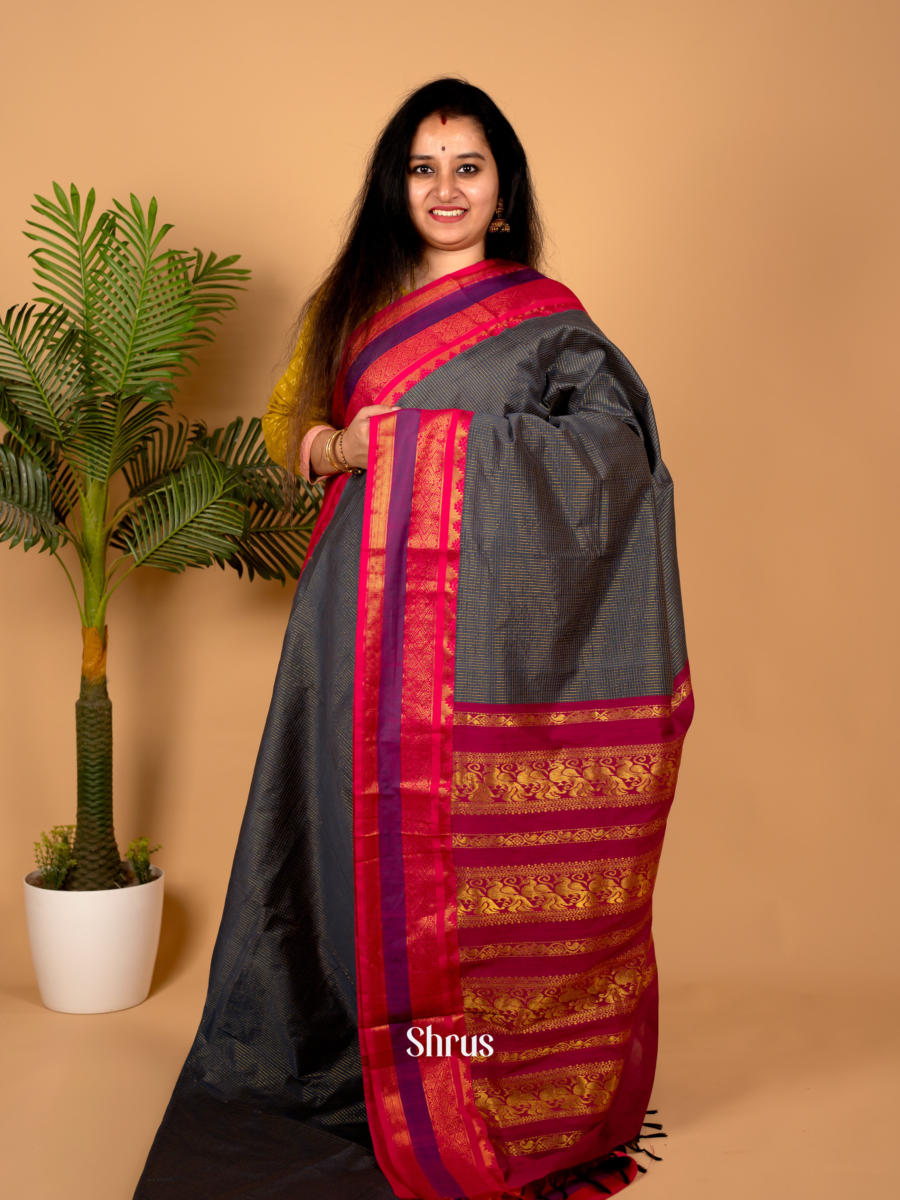 Black & Maroon - Kalyani Cotton Saree - Shop on Shrus.com