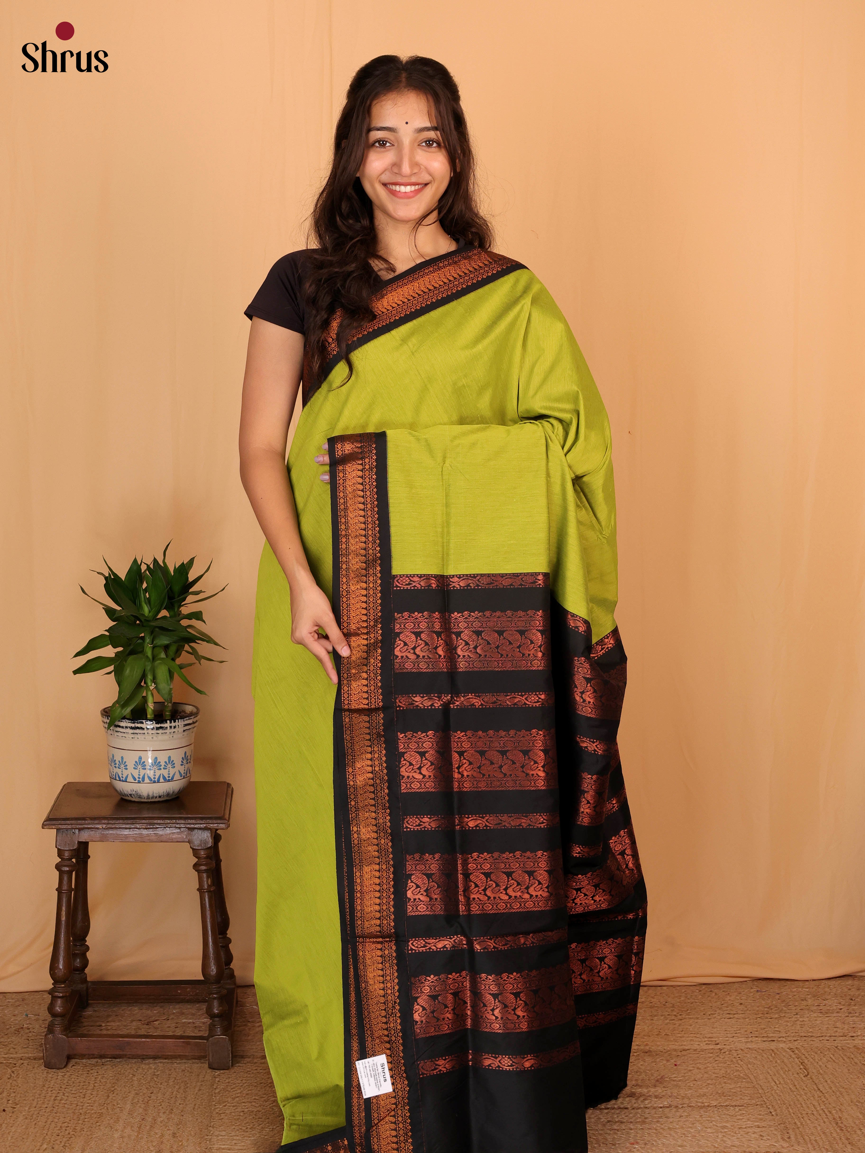 Green & Black - Kalyani Cotton Saree - Shop on Shrus.com