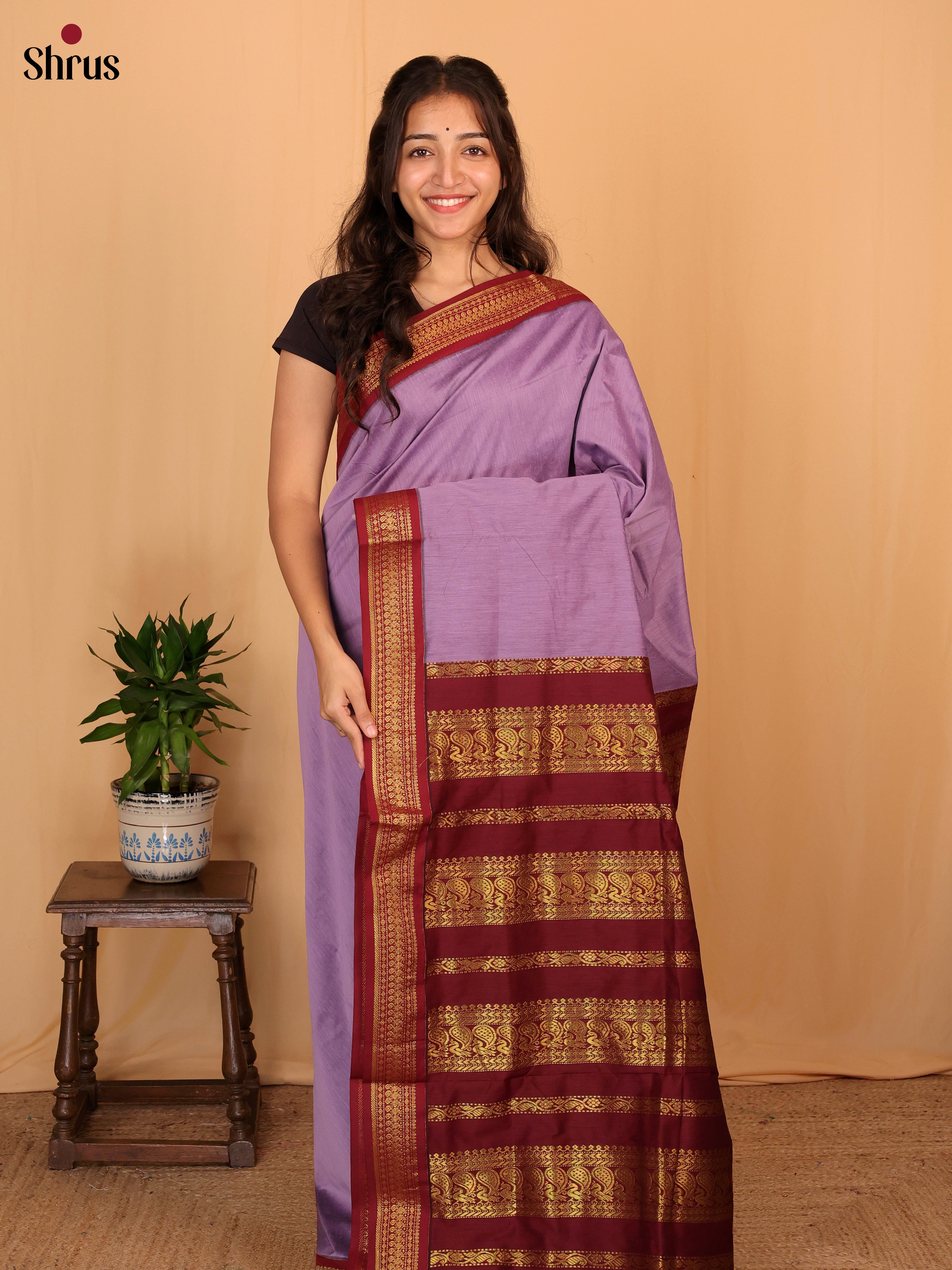 Lavender & Maroon - Kalyani Cotton Saree - Shop on Shrus.com