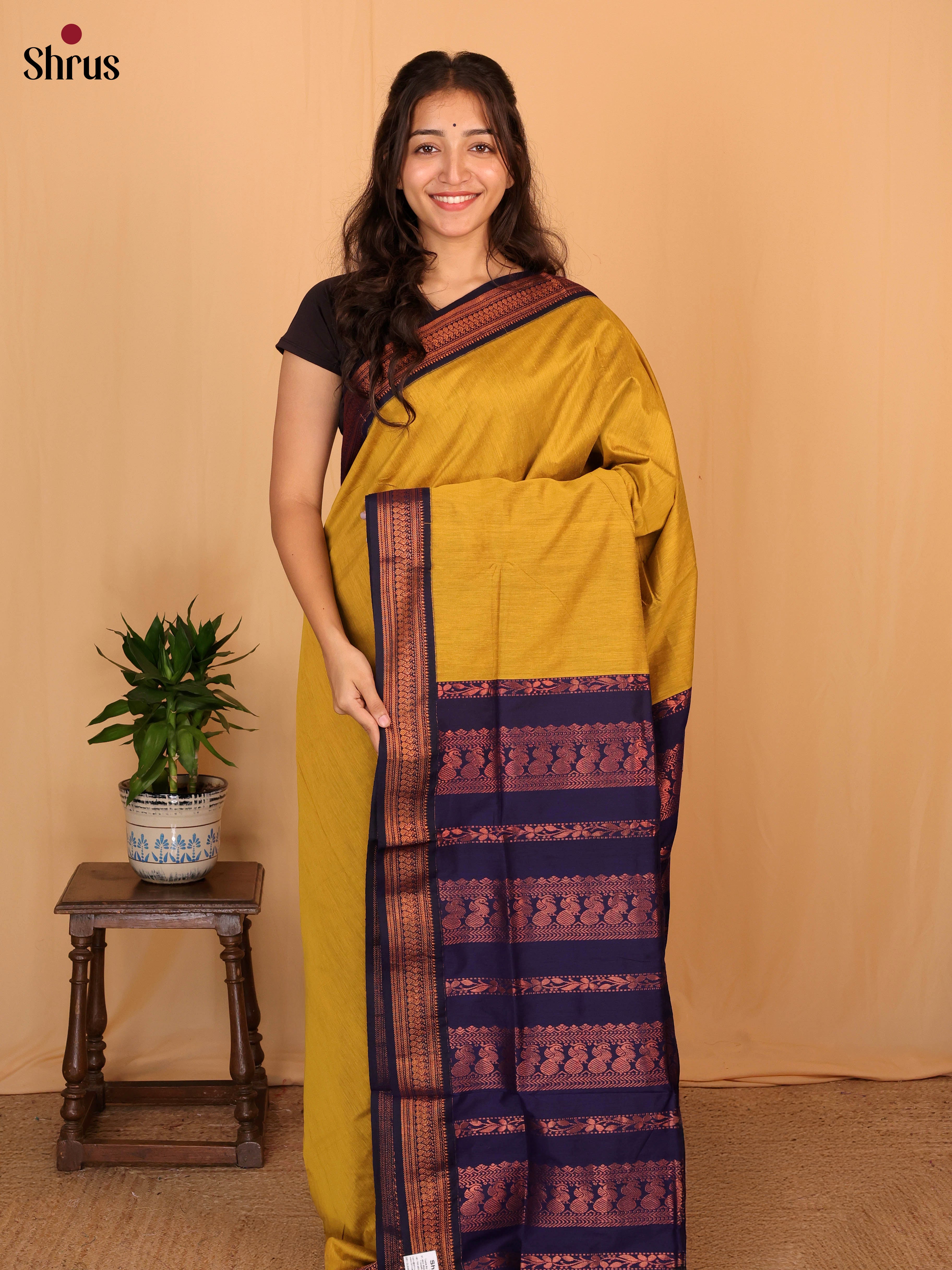 Mustard & Blue - Kalyani Cotton Saree - Shop on Shrus.com